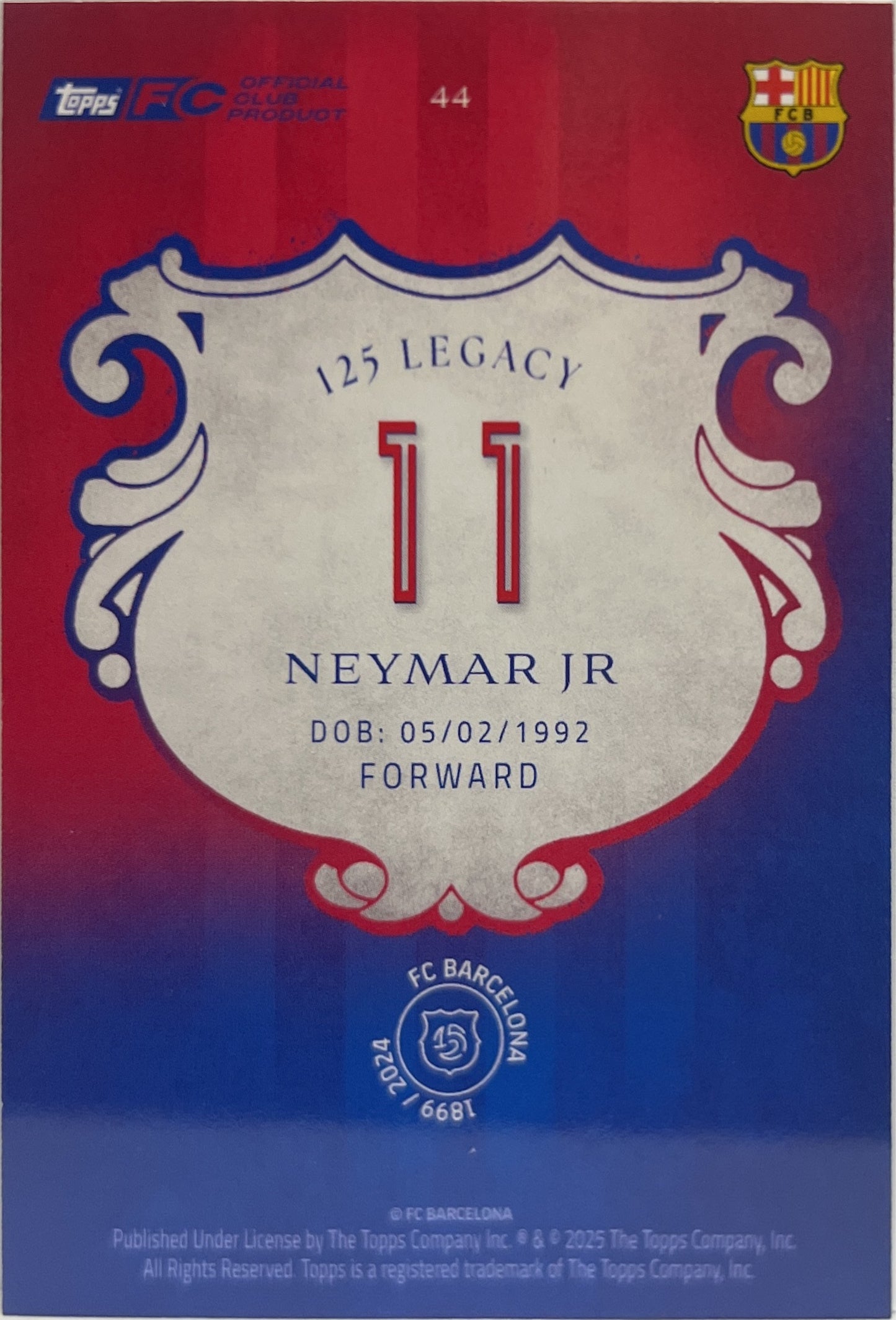 Neymar Jr 49/50 Aqua Topps Barcelona 125 2024/25