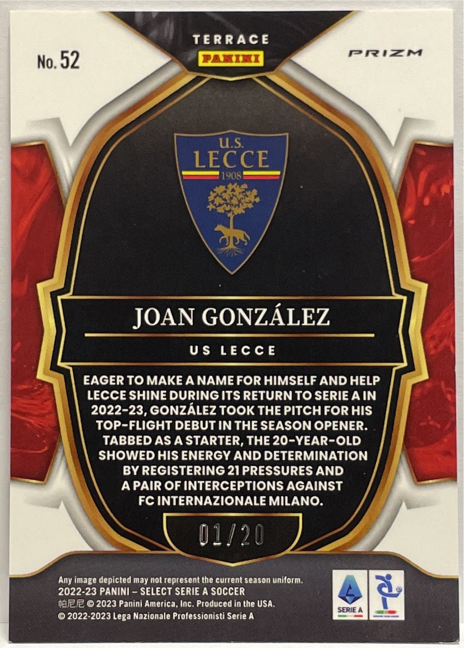 Joan Gonzalez 1/20 Rookie Terrace Zebra Select Serie A 2022/23