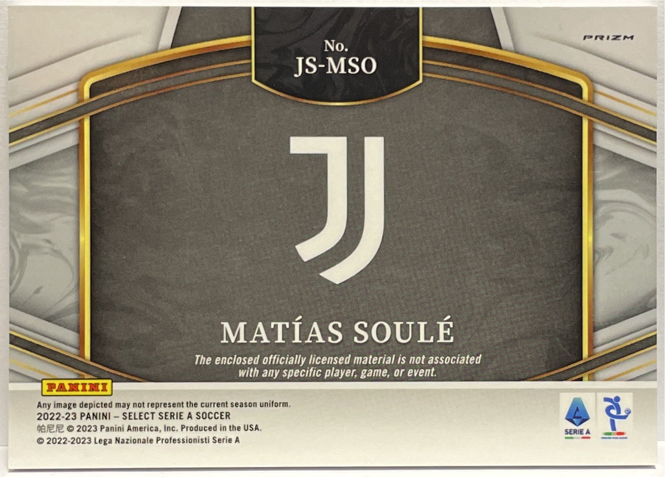 Matias Soule Rookie Patch Jersey Select Serie A 2022/23