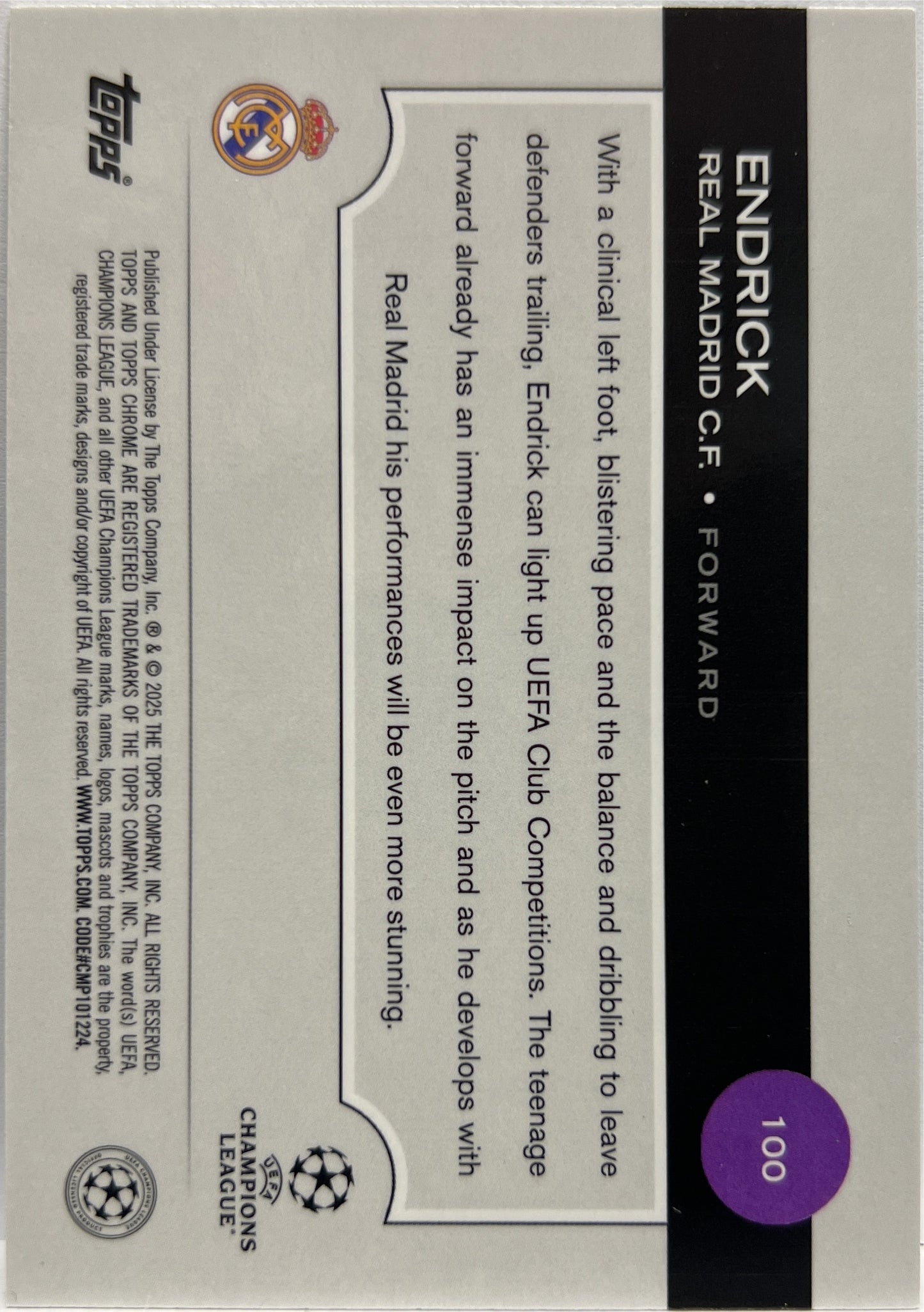 Endrick 53/99 Rookie Green Topps Chrome UCC 2024/25