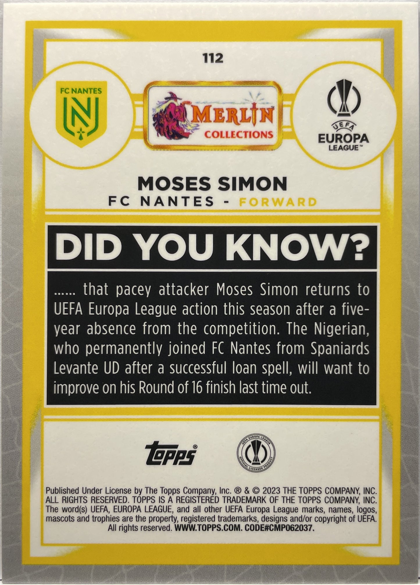 Moses Simon 85/150 Speckle Topps Chrome Merlin 2022/23