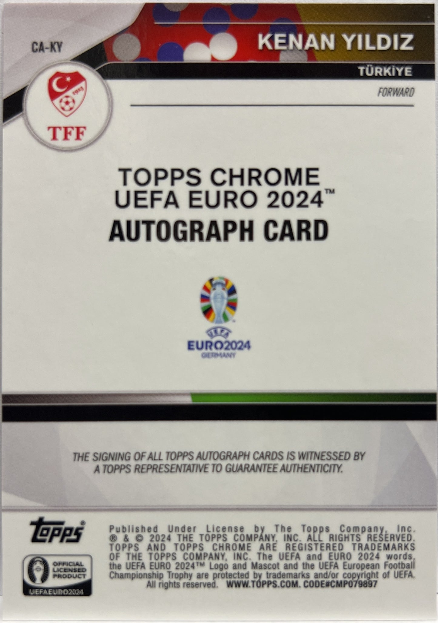 Kenan Yildiz 45/50 Autograph National Debut Gold Topps Finest Road To Uefa Euro 2024