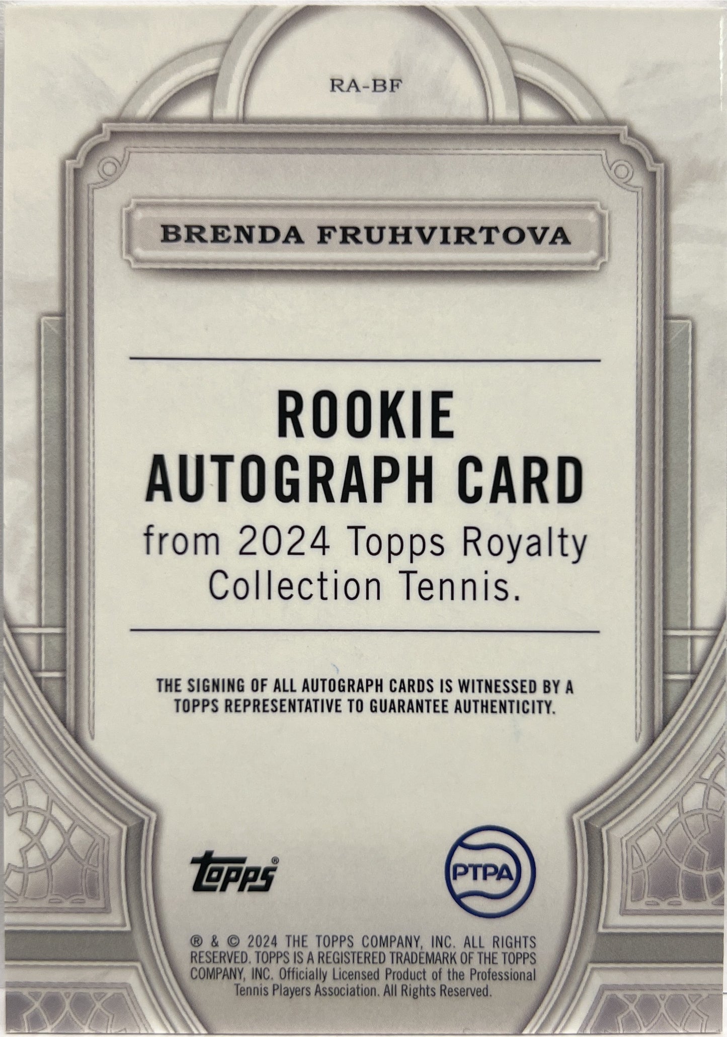 Brenda Fruhvirtova 74/75 Rookie Autograph On Card Topps Royalty Tennis 2024