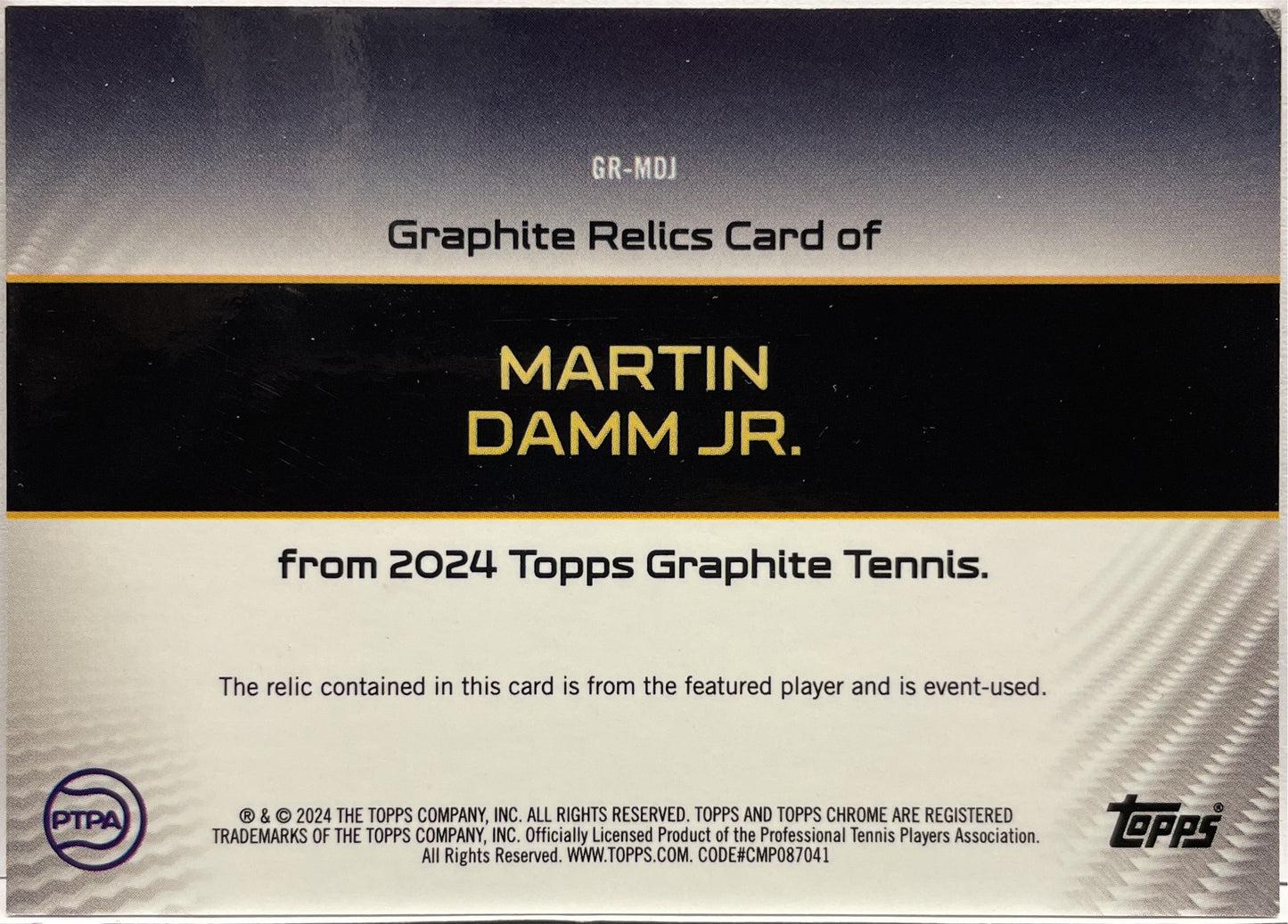 Martin Damm Jr Rookie Patch Topps Tennis Graphite 2024