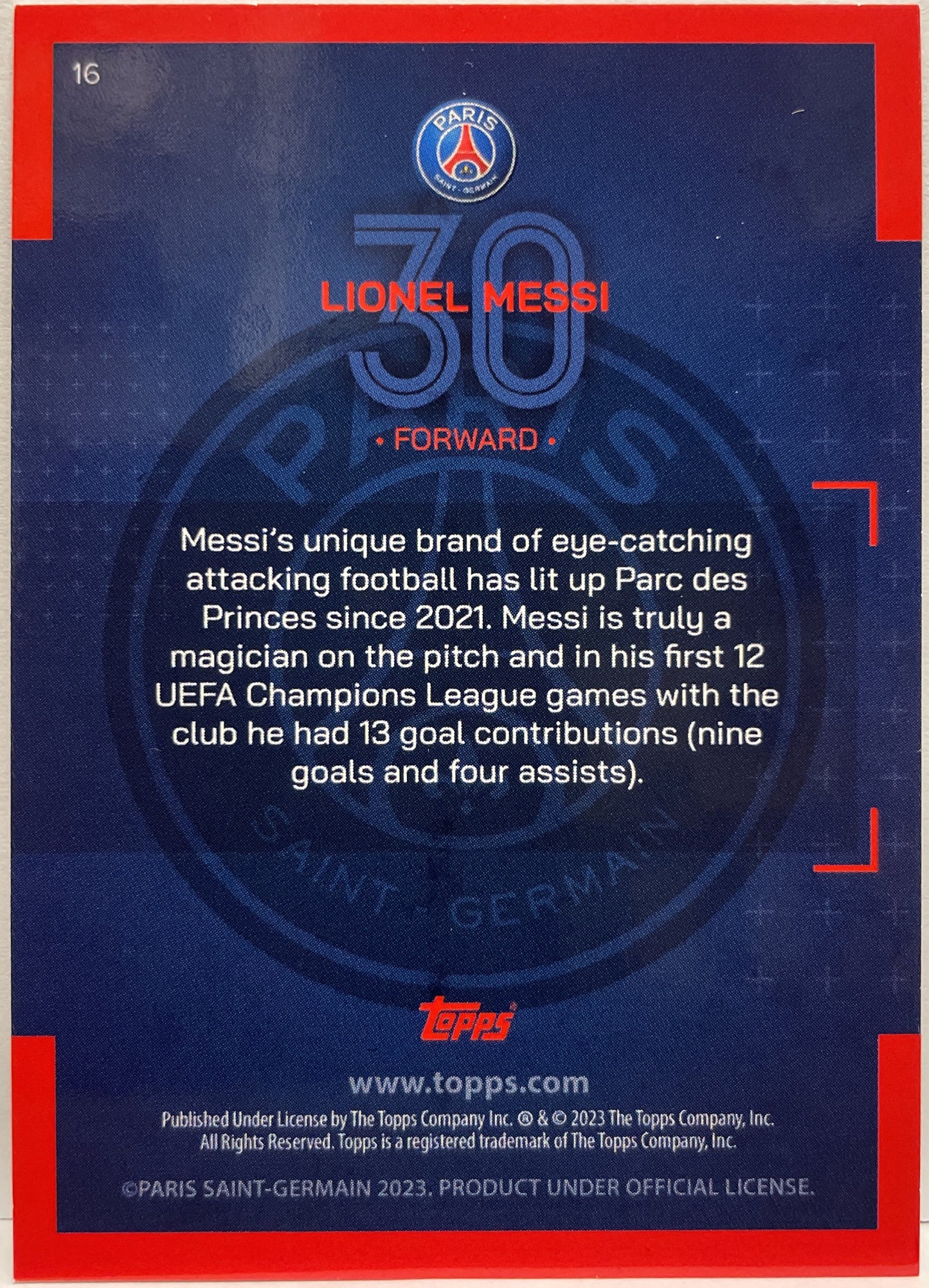 Lionel Messi Icy Topps PSG Team Set 2022/23