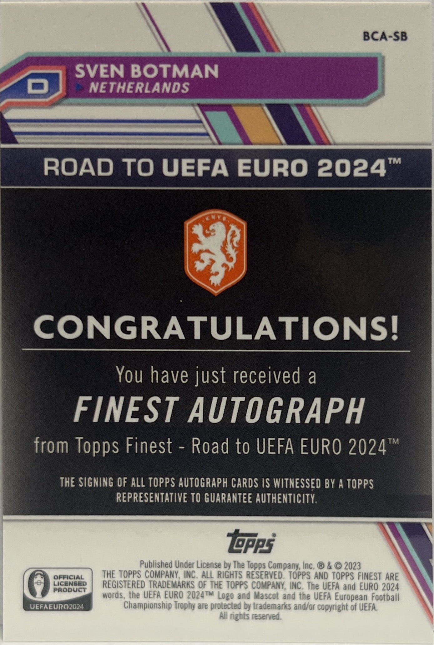 Sven Botman Autograph National Debut Topps Finest Road To Uefa Euro 2024