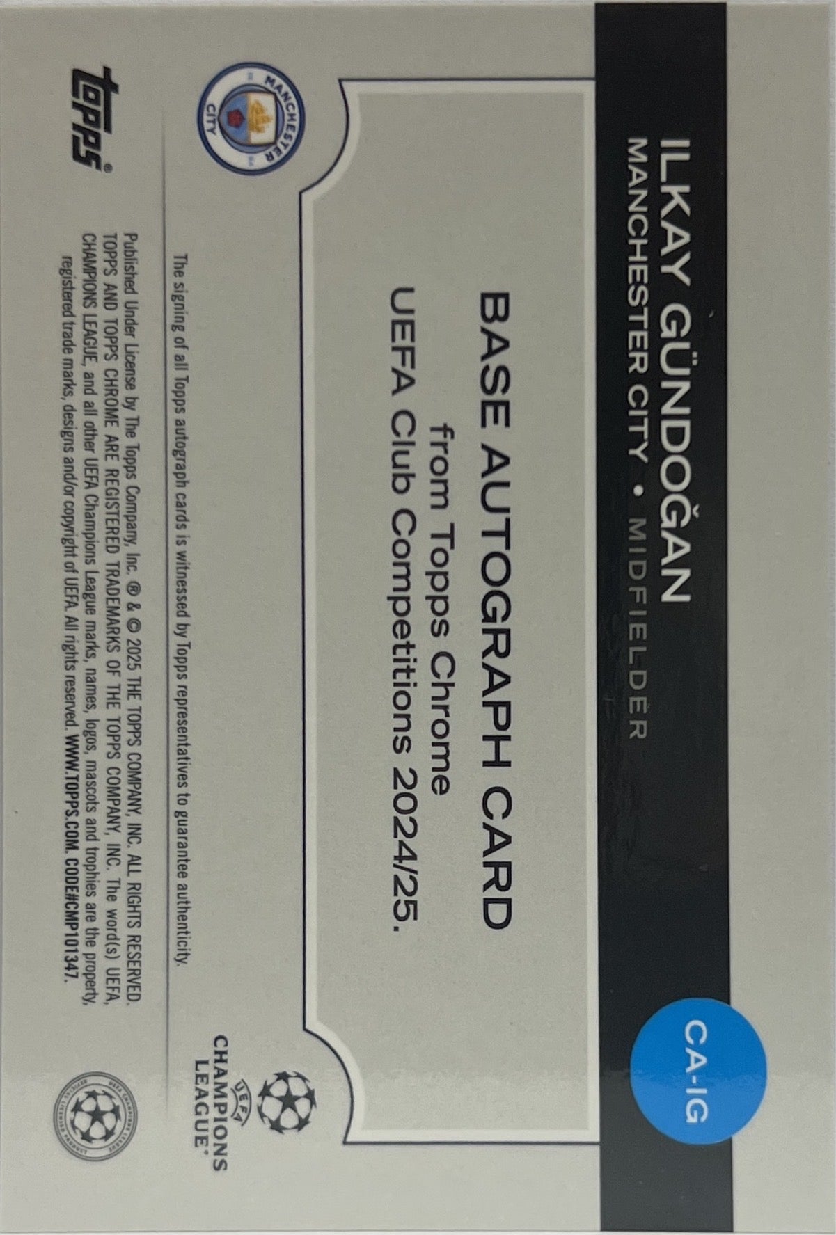 Ilkay Gundogan 13/150 Autograph Blue Lava Topps Chrome UCC 2024/25
