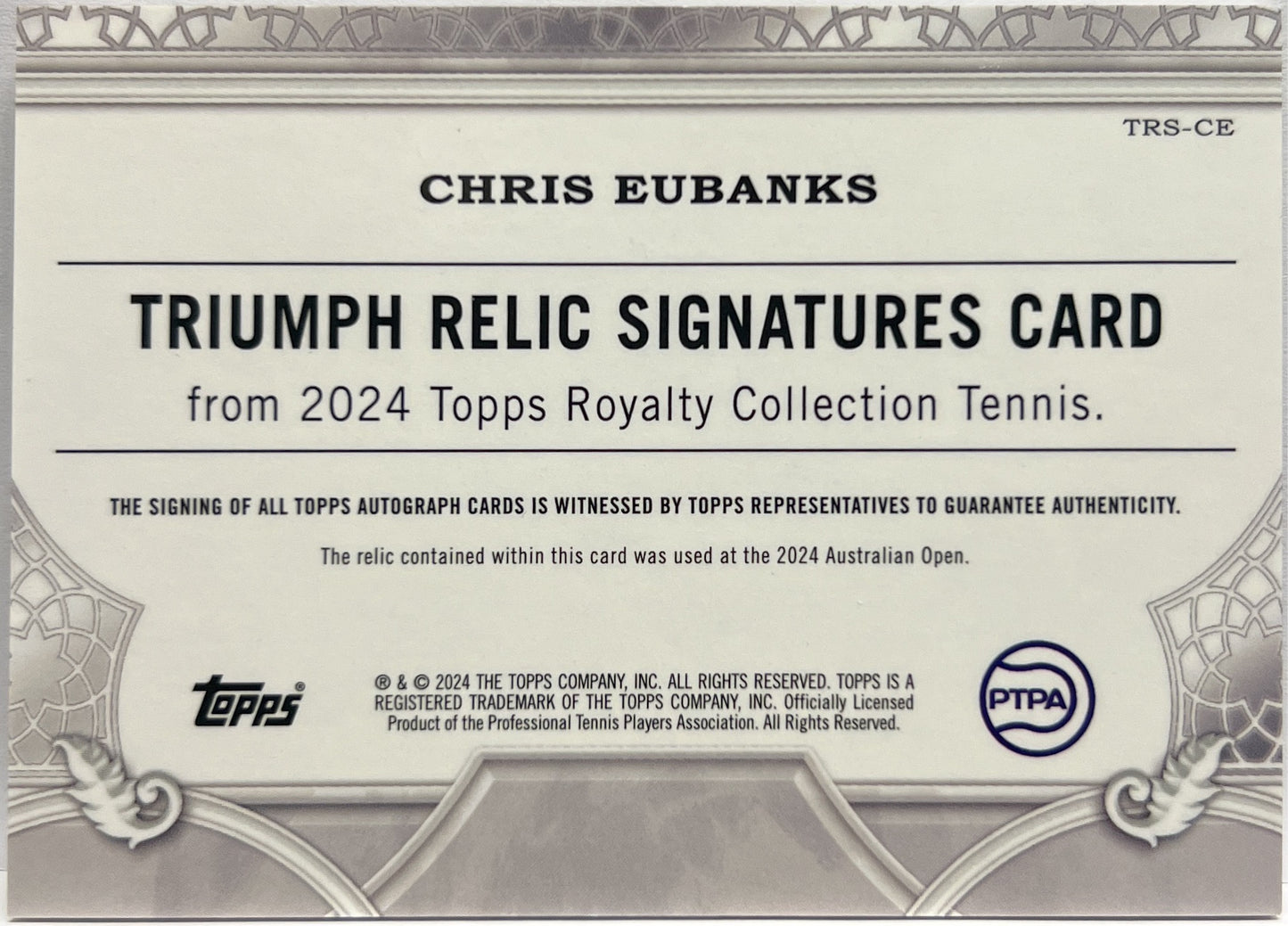 Chris Eubanks 40/75 Patch Autograph Triumph Relic Signatures Topps Royalty Tennis 2024
