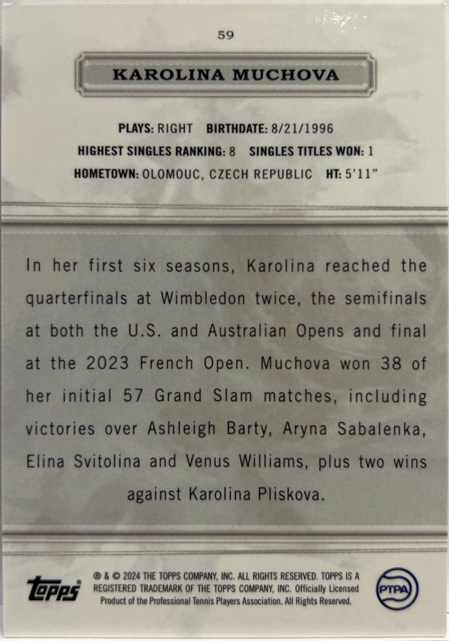 Karolina Muchova 3/99 Topps Royalty Tennis 2024