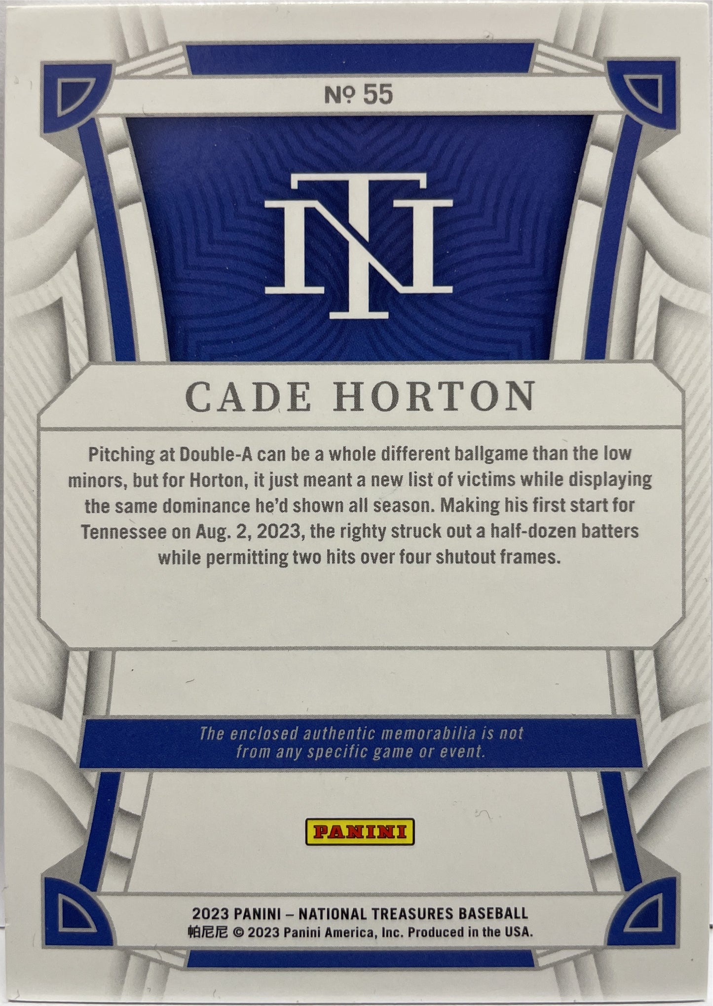Cade Horton 34/49 Patch National Treasures Baseball 2023