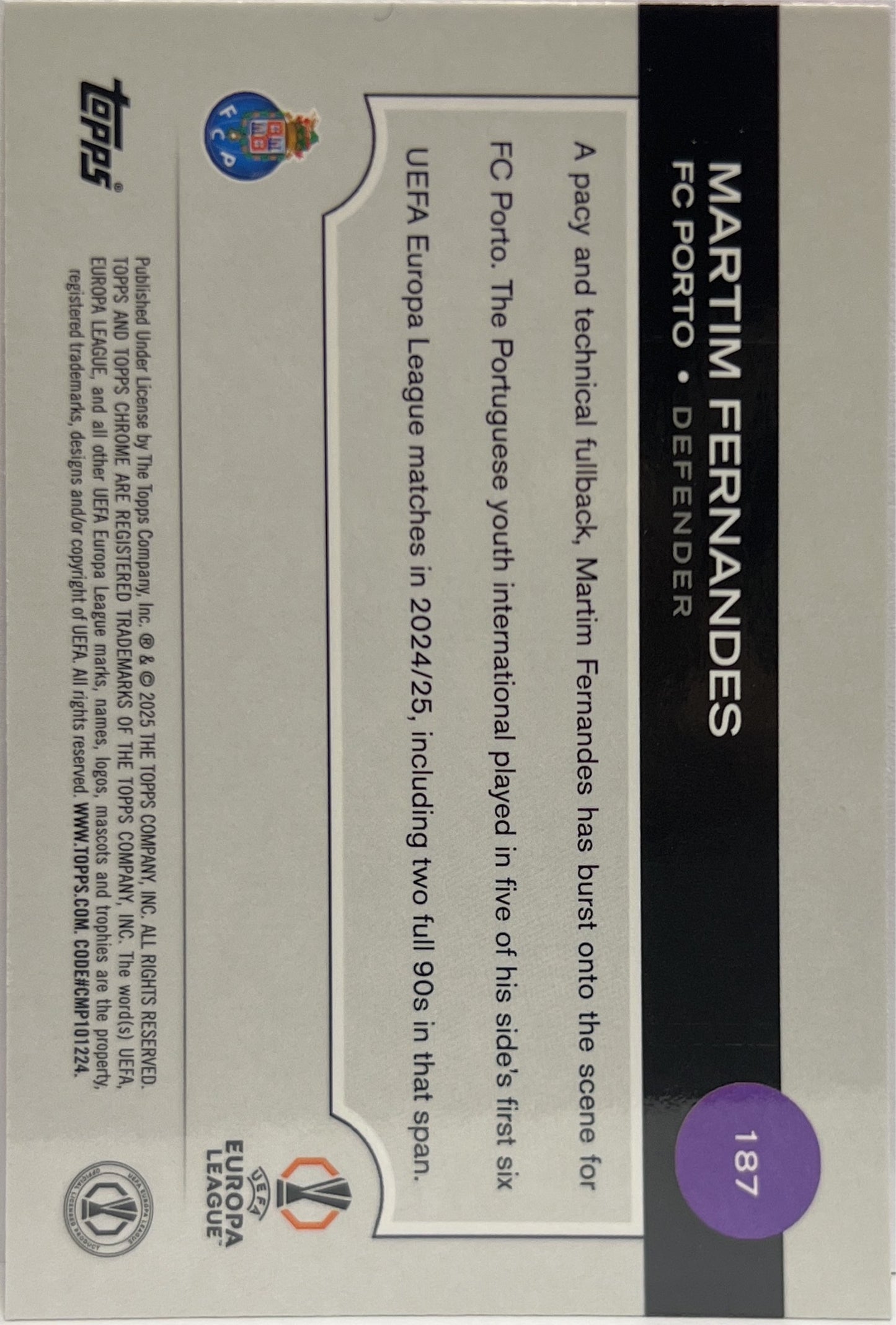 Martim Fernandes 139/250 Rookie Pink Topps Chrome UCC 2024/25