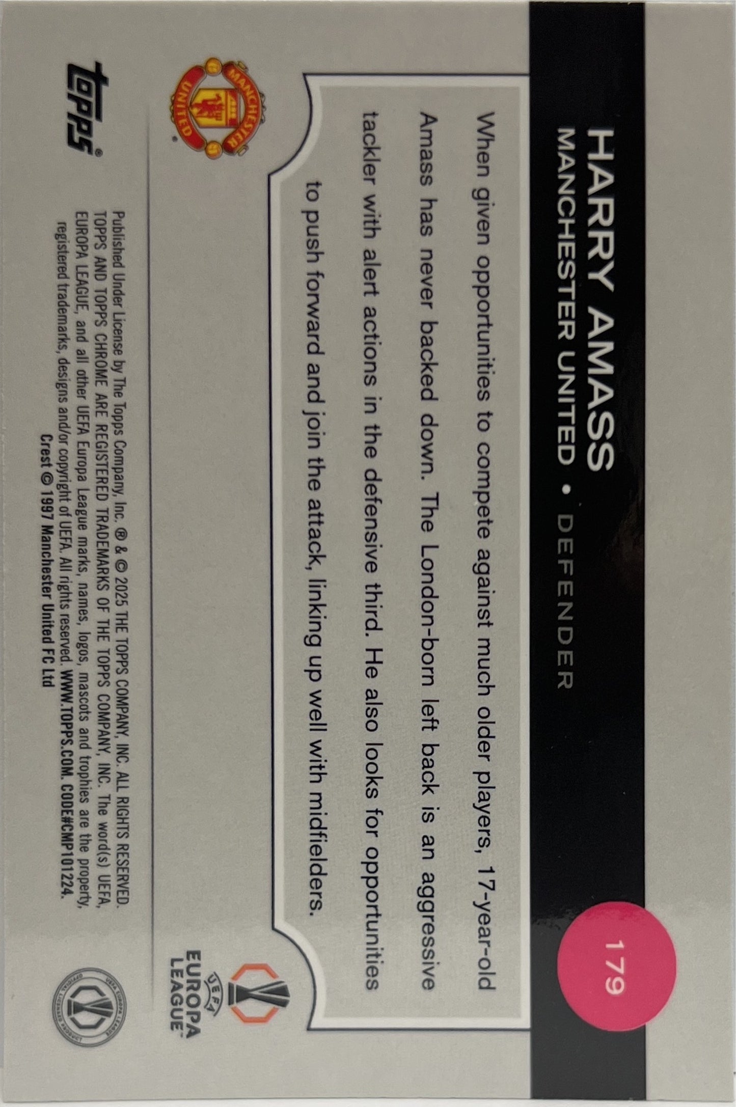 Harry Amass 117/199 Rookie Aqua Topps Chrome UCC 2024/25