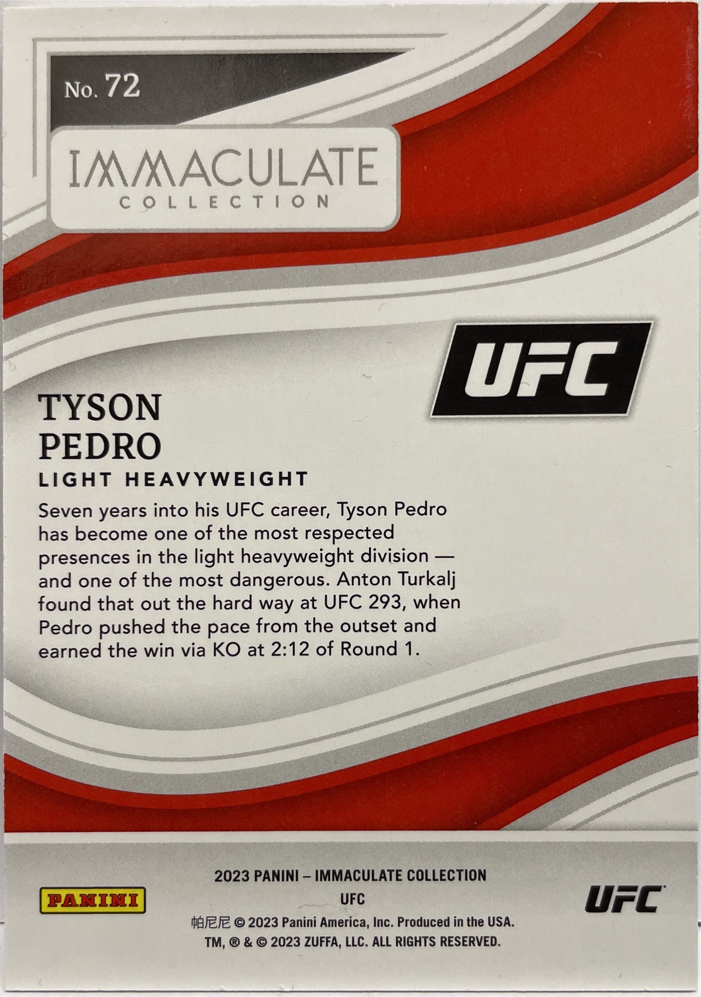 Tyson Pedro 45/50 Rookie Immaculate UFC 2023