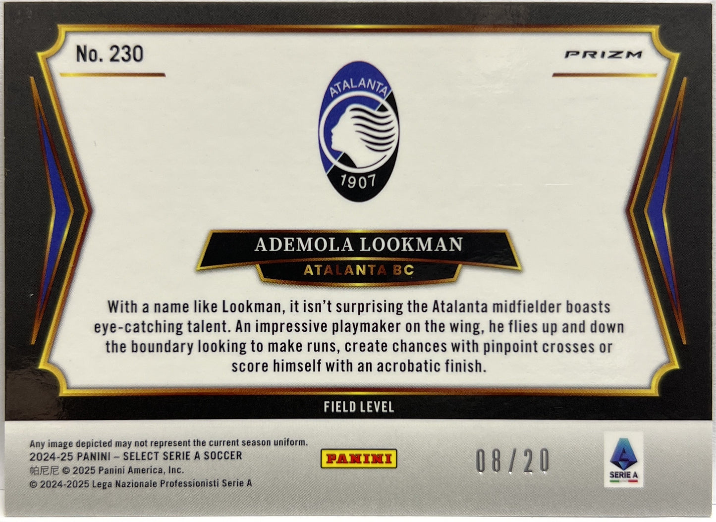 Ademola Lookman 8/20 Field Level White Select Serie A 2024/25
