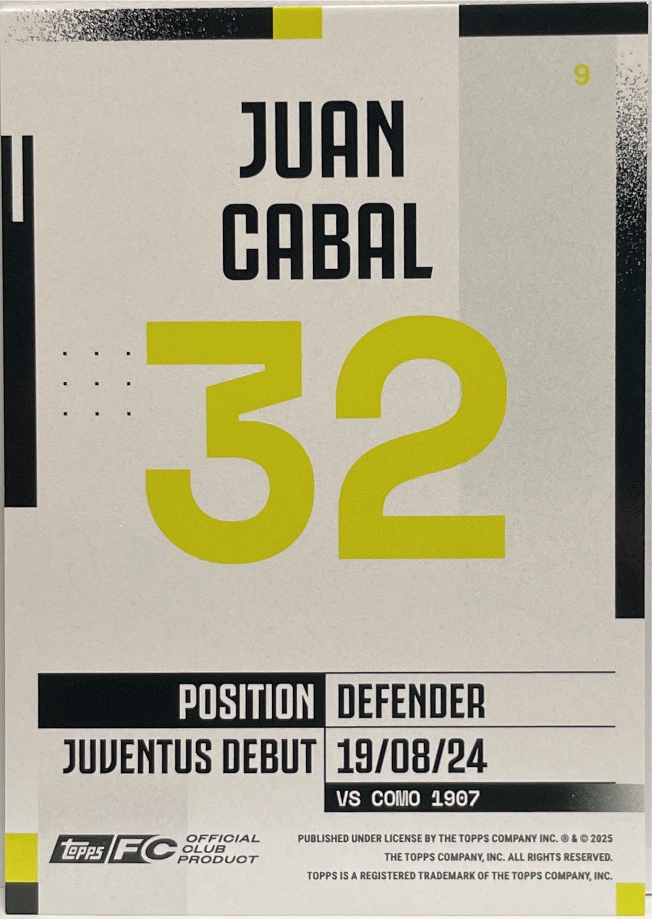 Juan Cabal 53/99 Rookie Pink Topps Juventus Premium Team Set 2024/25