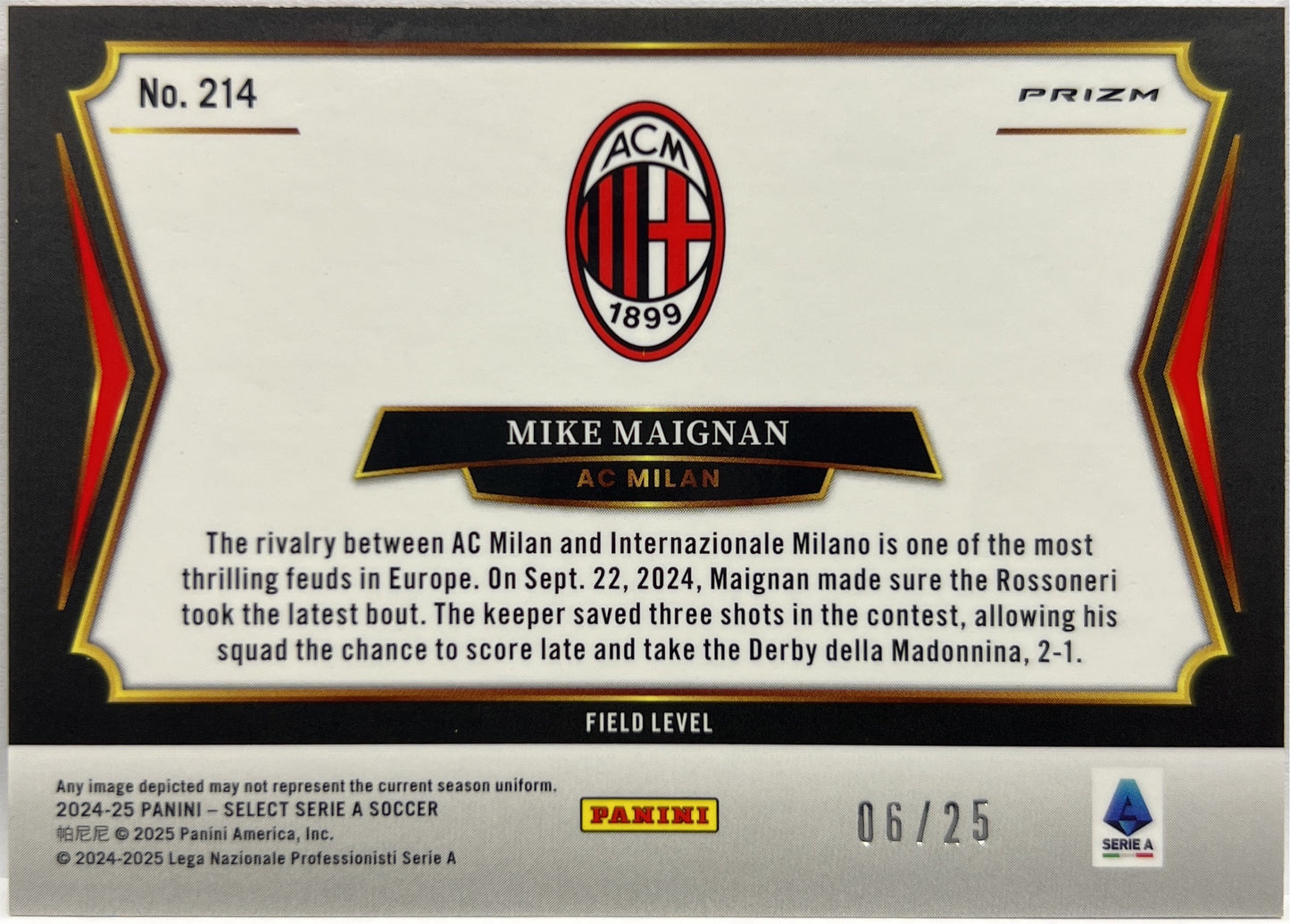 Mike Maignan 6/25 Field Level Tie Dye Select Serie A 2024/25