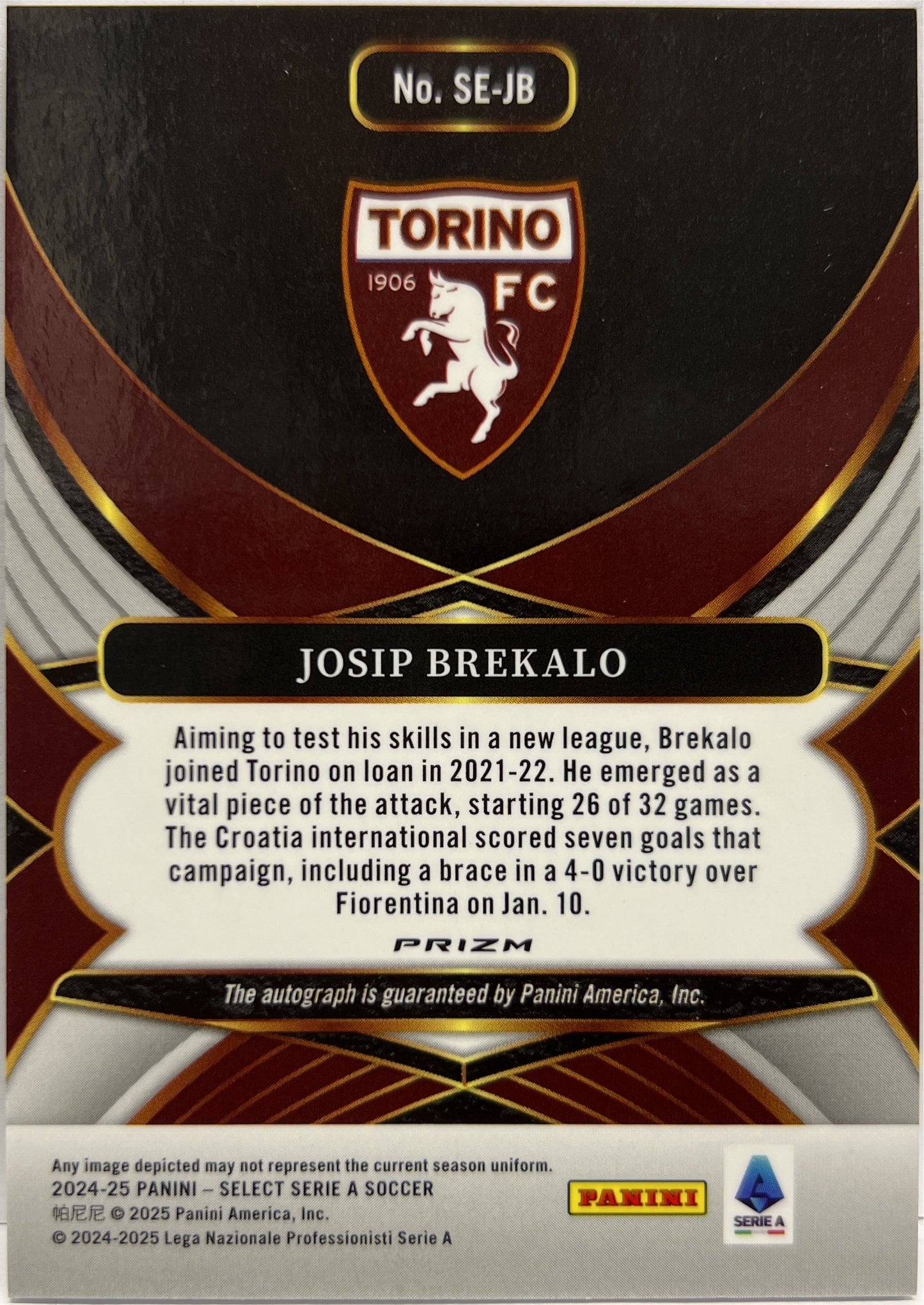 Josip Brekalo Autograph Signature Select Serie A 2024/25
