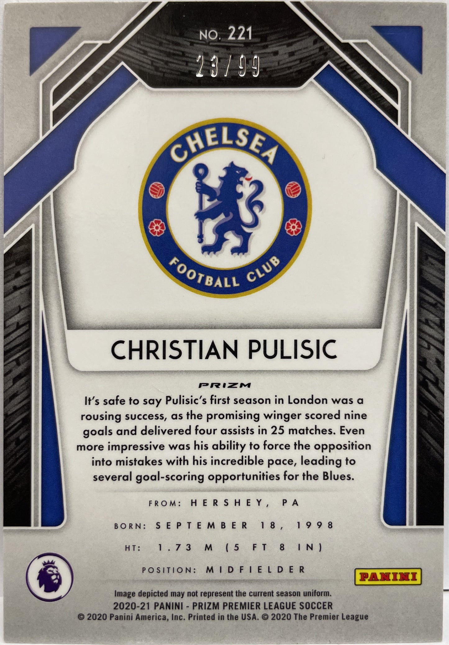 Christian Pulisic 23/99 Violet Breakaway Prizm Premier League 2020/21
