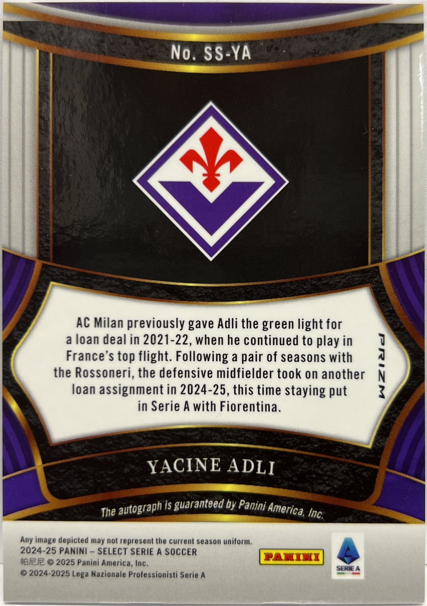 Yacine Adli Autograph Signature Select Serie A 2024/25