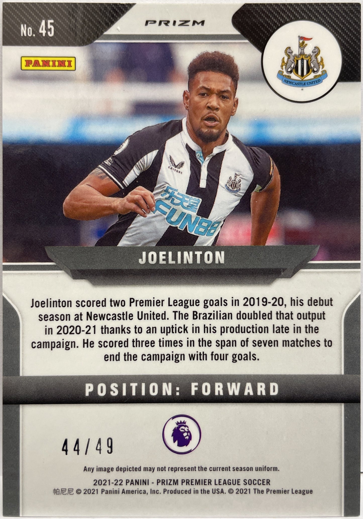 Joelinton 44/49 Purple Ice Prizm Premier League 2021/22