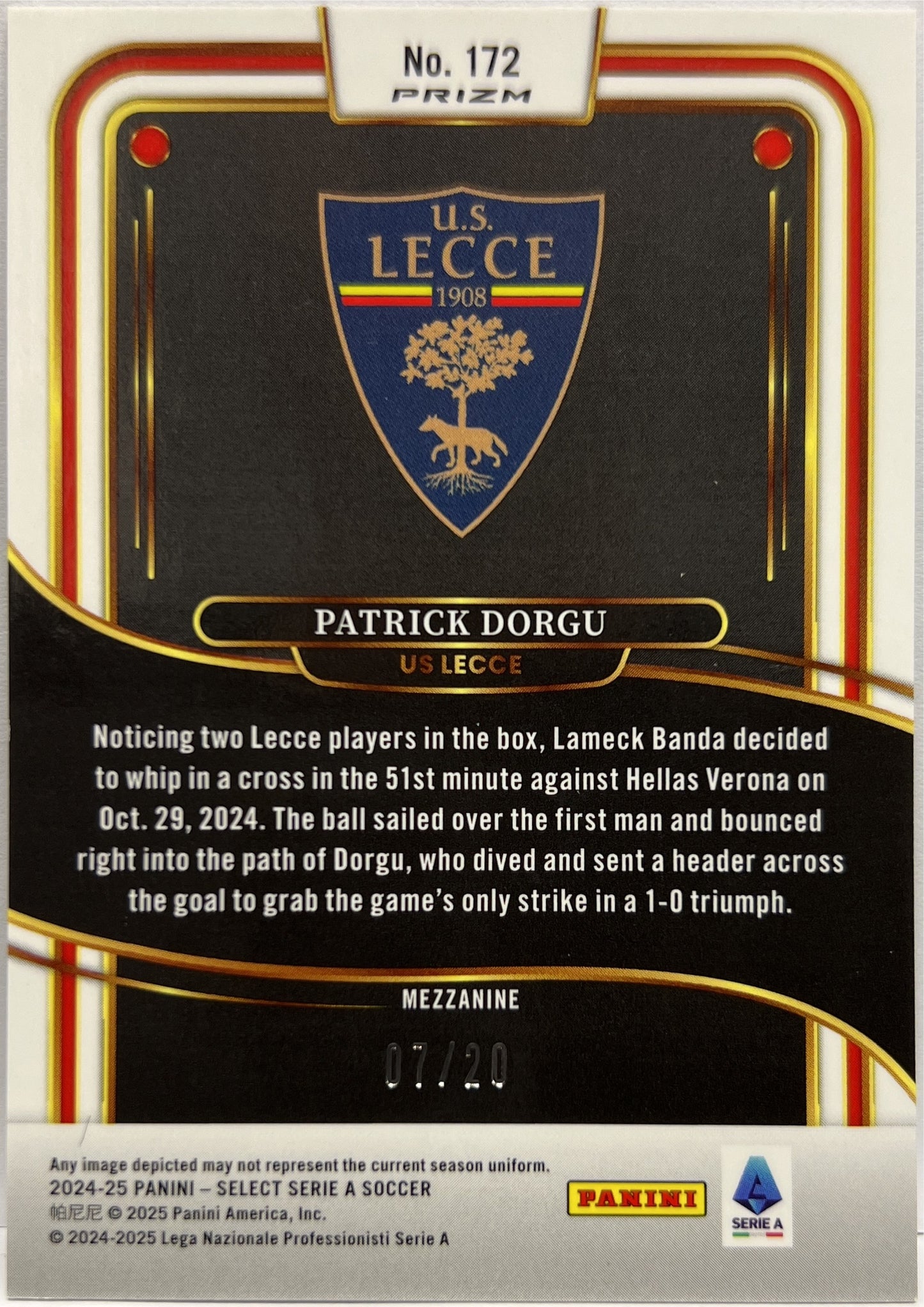 Patrick Dorgu 7/20 Mezzanine White Select Serie A 2024/25