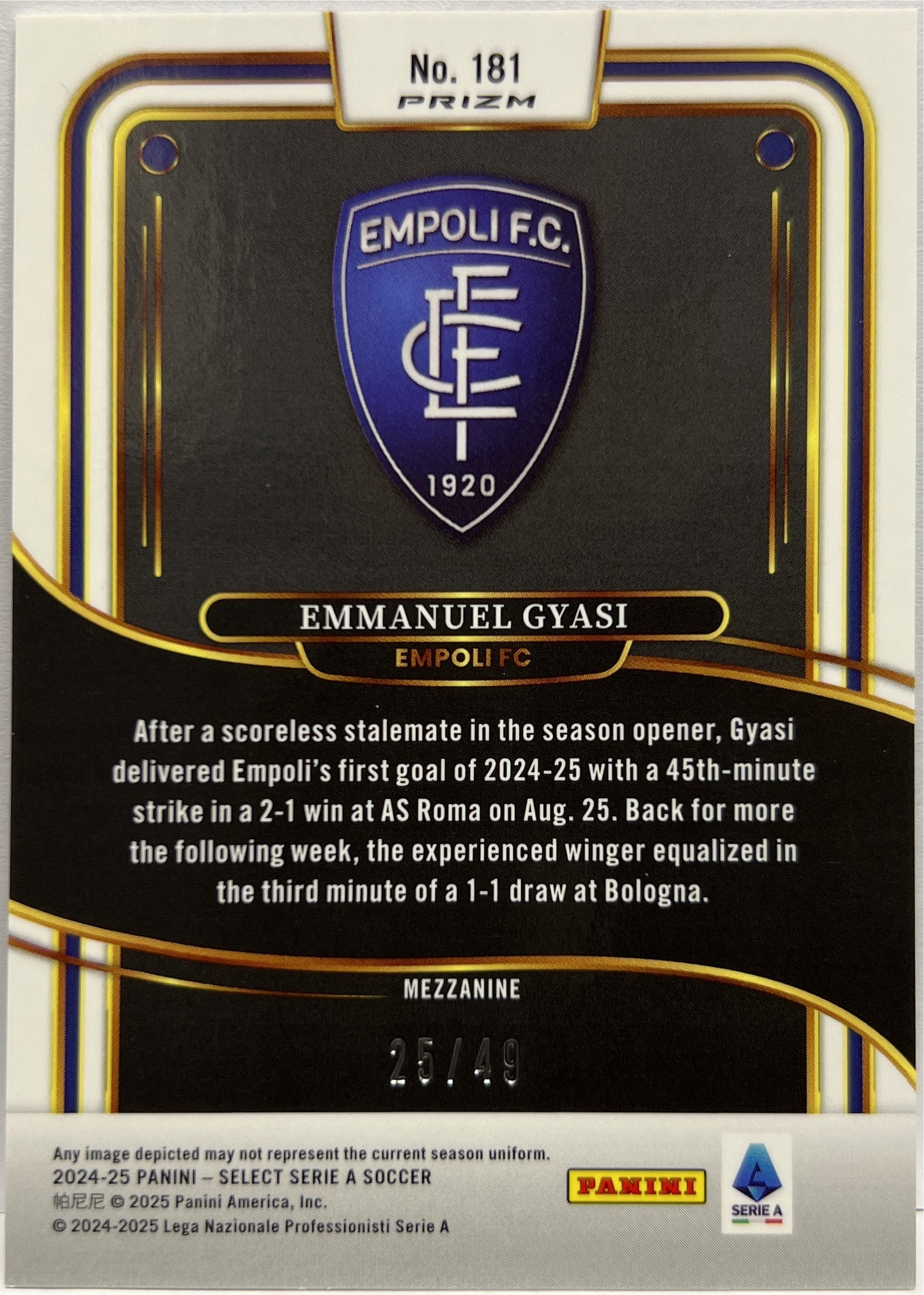 Emmanuel Gyasi 25/49 Mezzanine Purple Select Serie A 2024/25