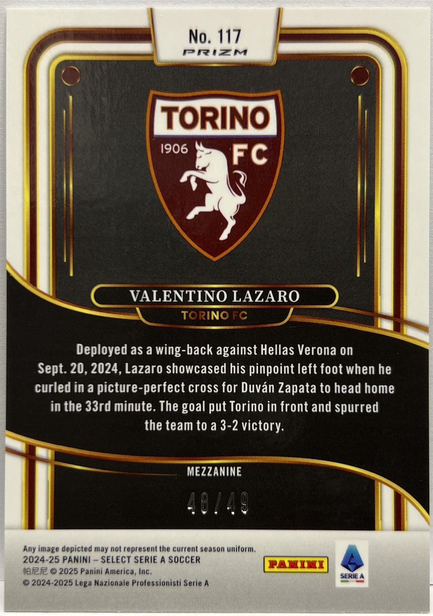 Valentino Lazaro 48/49 Mezzanine Purple Select Serie A 2024/25