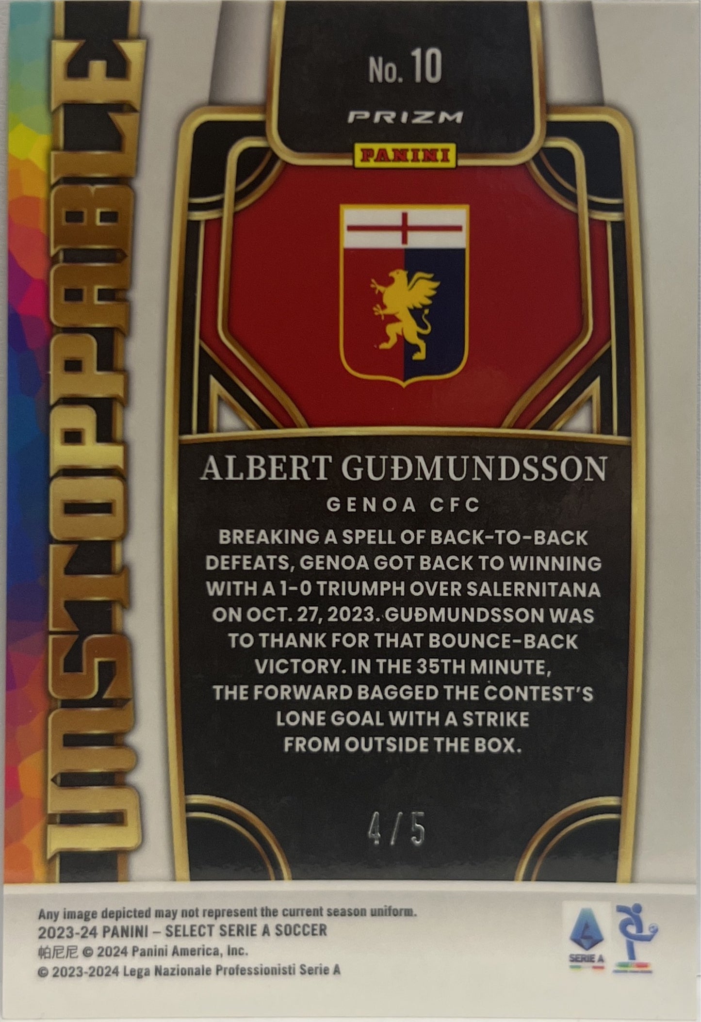 Albert Gudmundsson 4/5 Rookie Unstoppable Green Select Serie A 2023/24
