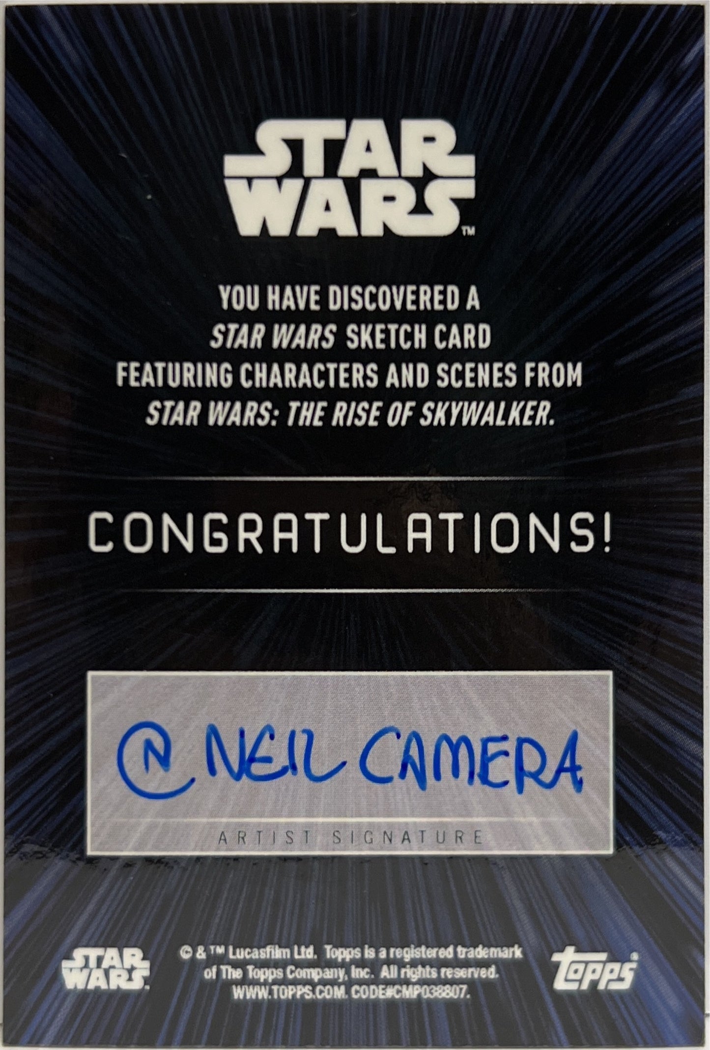 Neil Camera Autograph On Card Sketch Topps Star Wars Masterworks 2024