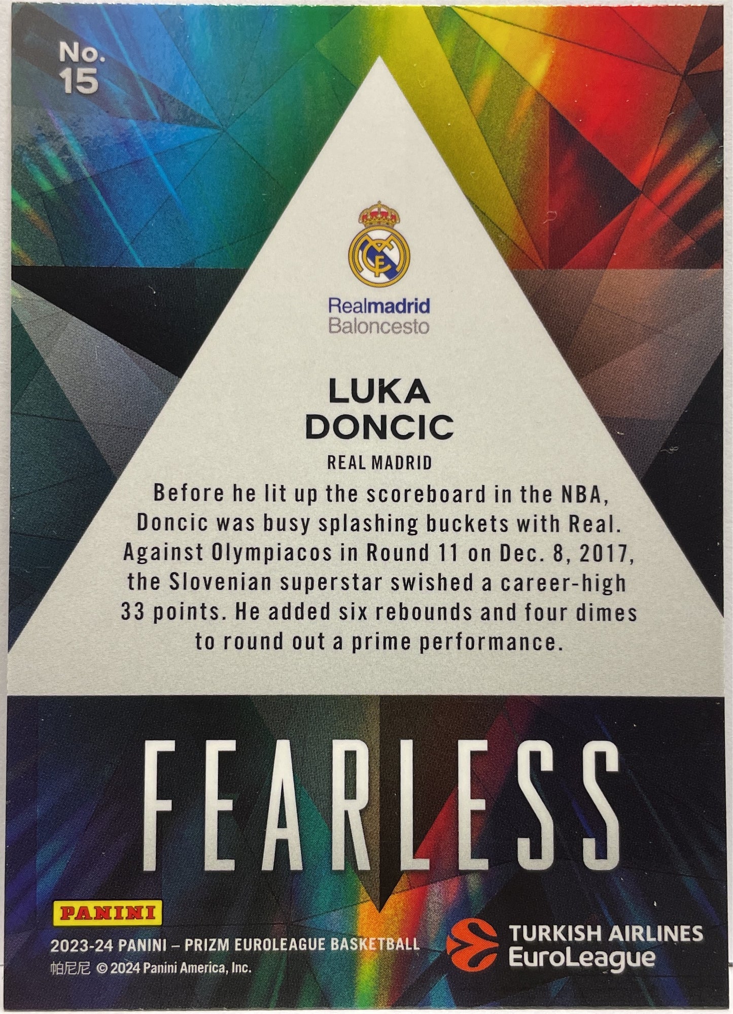Luka Doncic Fearless Prizm Euroleague Basketball 2023/24