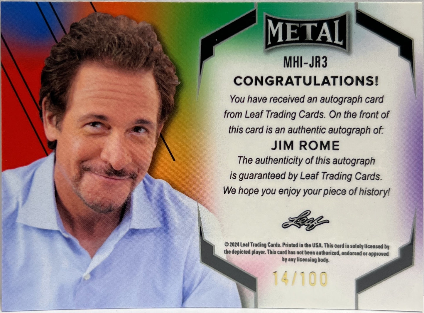Jim Rome 14/100 Autograph On Card Metal Leaf Signature 1of1 Series 2025