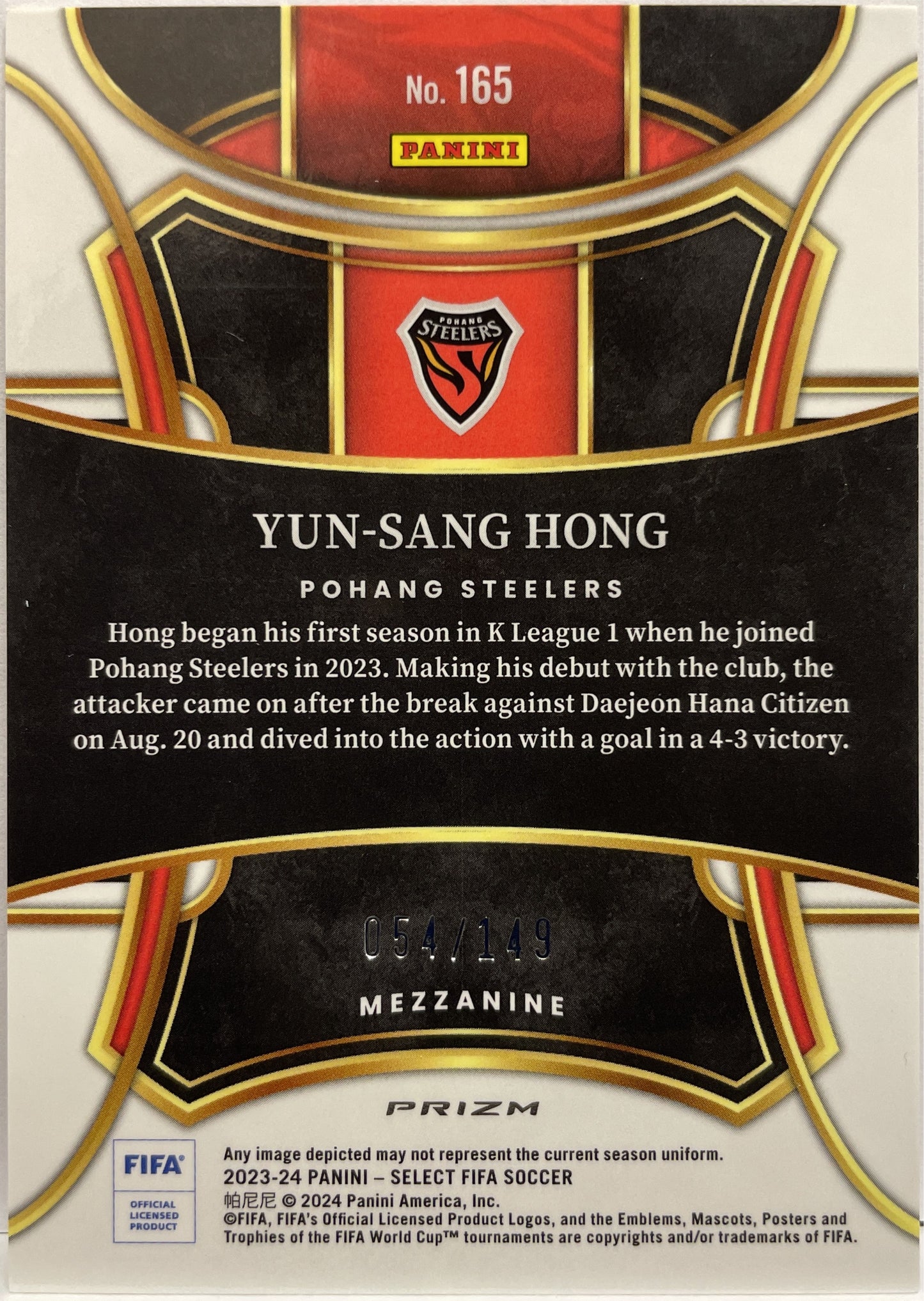 Yun-Sang Hong 54/149 Rookie Mezzanine Red Wave Select Fifa 2023/24
