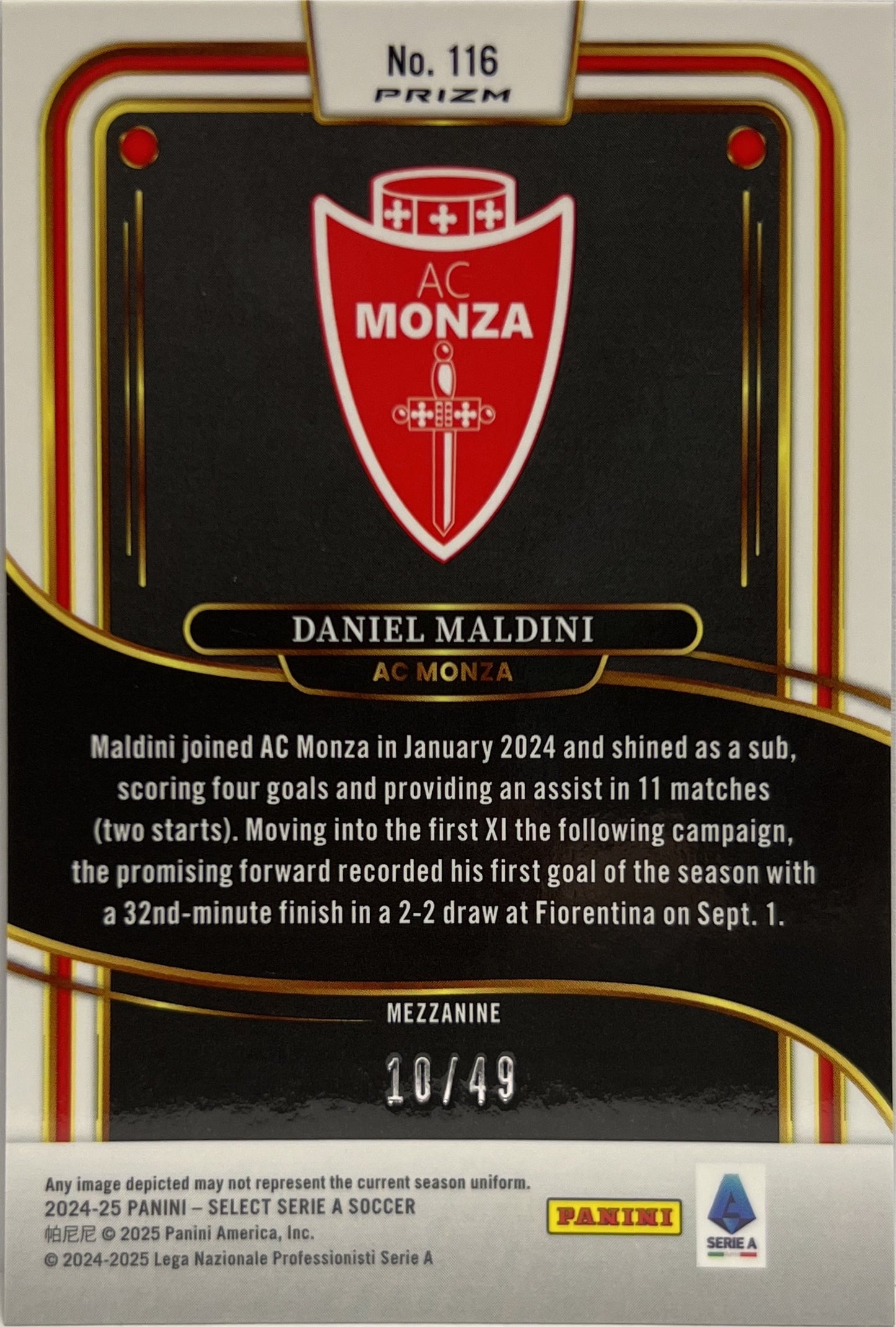 Daniel Maldini 10/49 Mezzanine Purple Select Serie A 2024/25