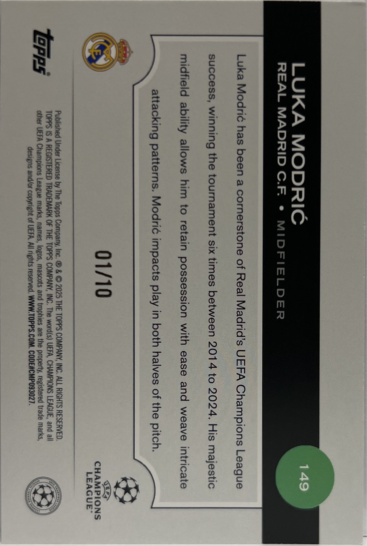 Luka Modric 1/10 Black Topps UCC 2024/25