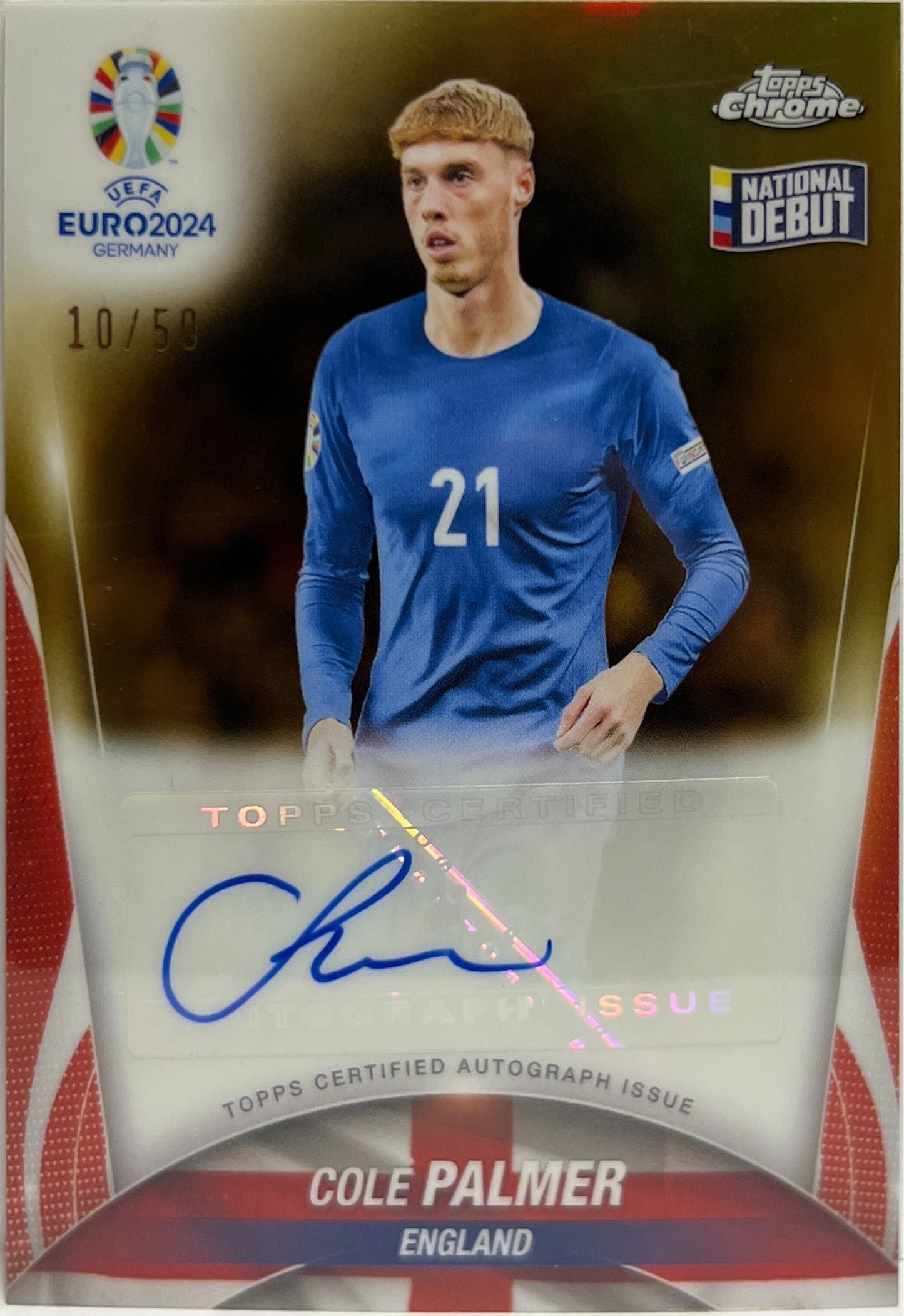 Cole Palmer 10/50 Autograph National Debut Gold Topps Chrome Euro 2024