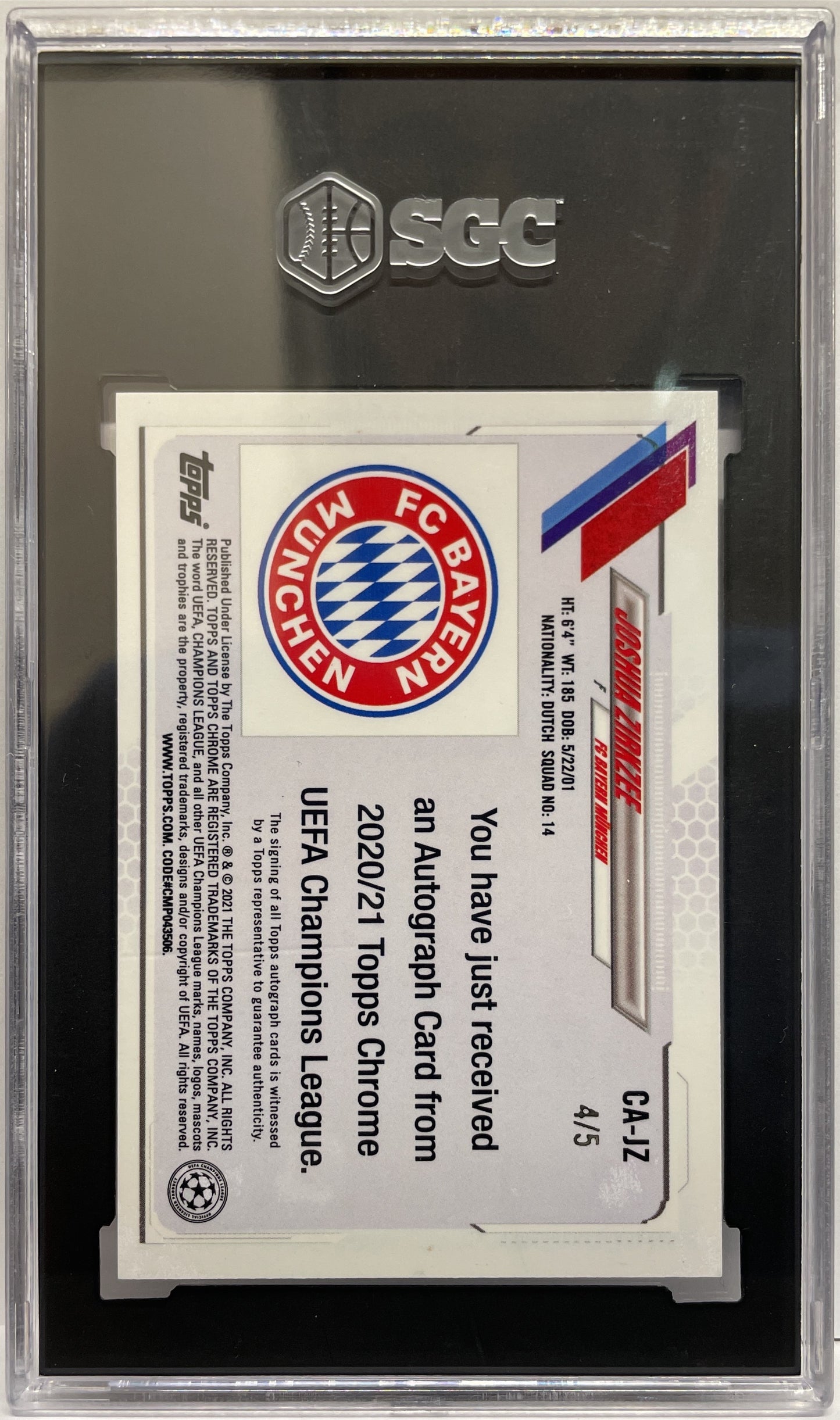 SGC 8 - Joshua Zirkzee 4/5 Autograph Red - Topps Chrome UCL 2020/21