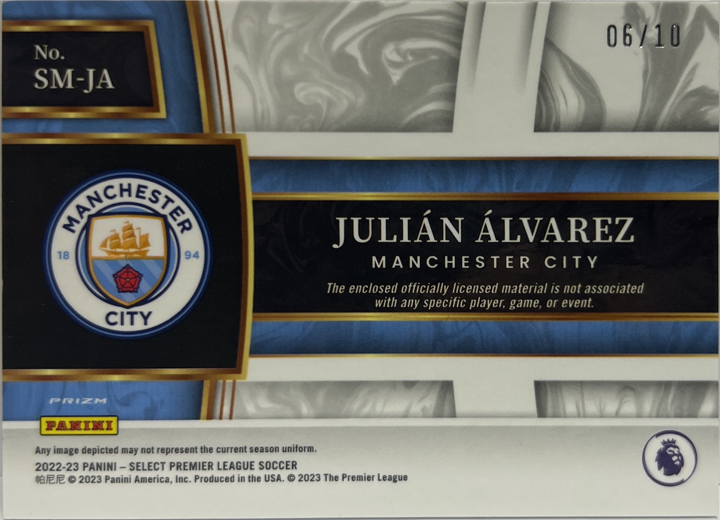 Julian Alvarez 6/10 Patch Memorabilia Gold Select Premier League 2022/23