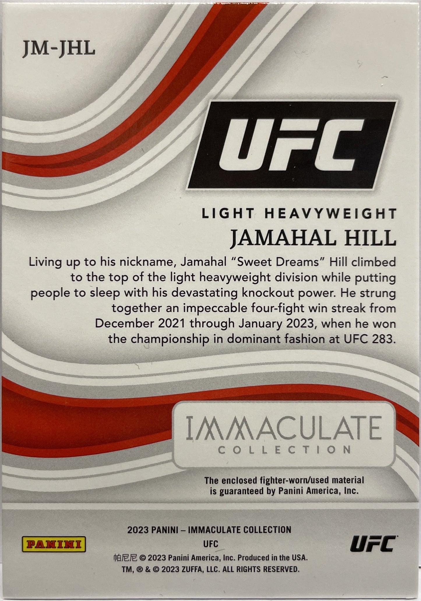 Jamahal Hill 6/10 Walkout Pants Patch Immaculate UFC 2023