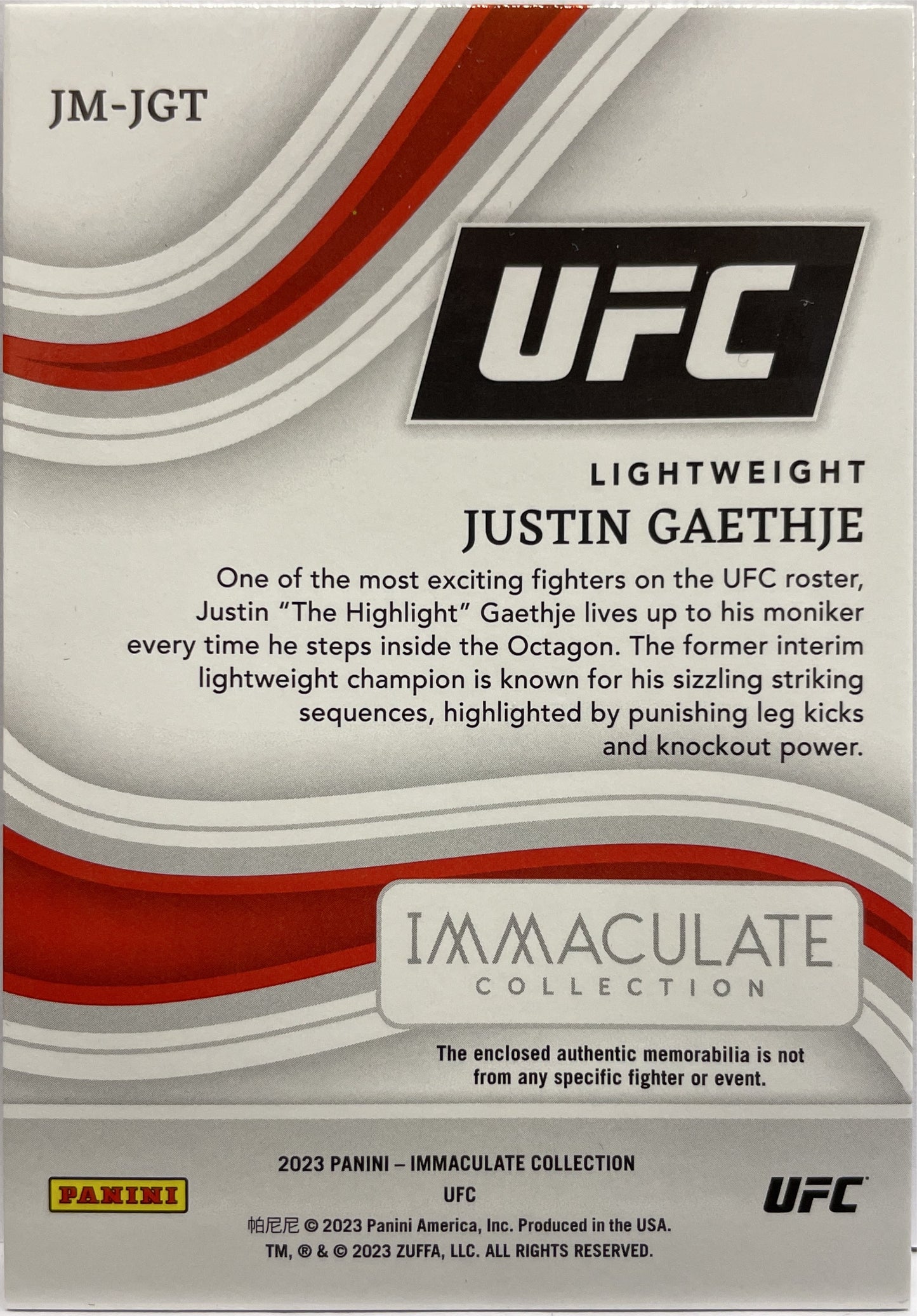 Justin Gaethje 6/10 Jersey Patch Immaculate UFC 2023