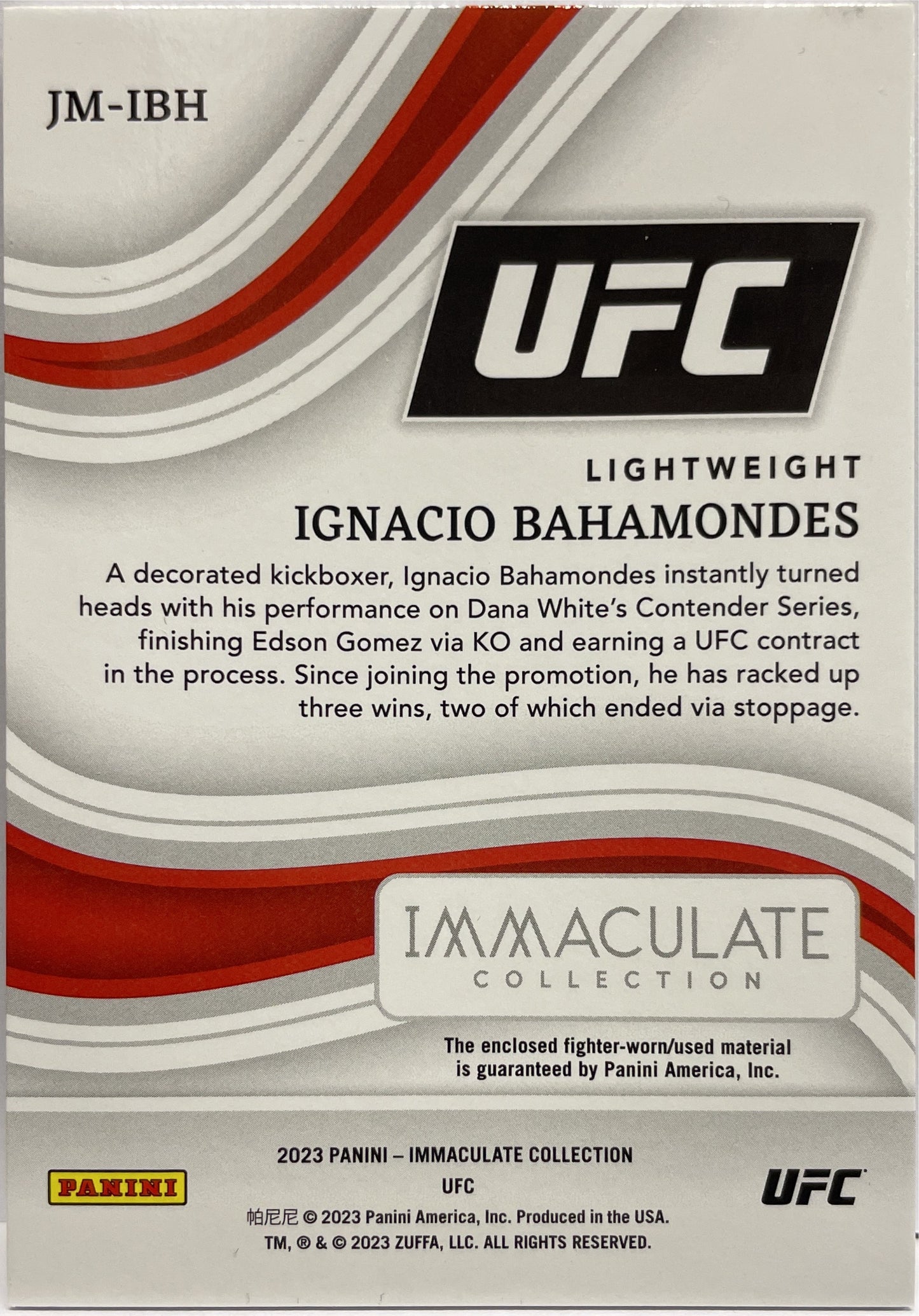 Ignacio Bahamondes 8/10 Rookie Hats Patch Immaculate UFC 2023