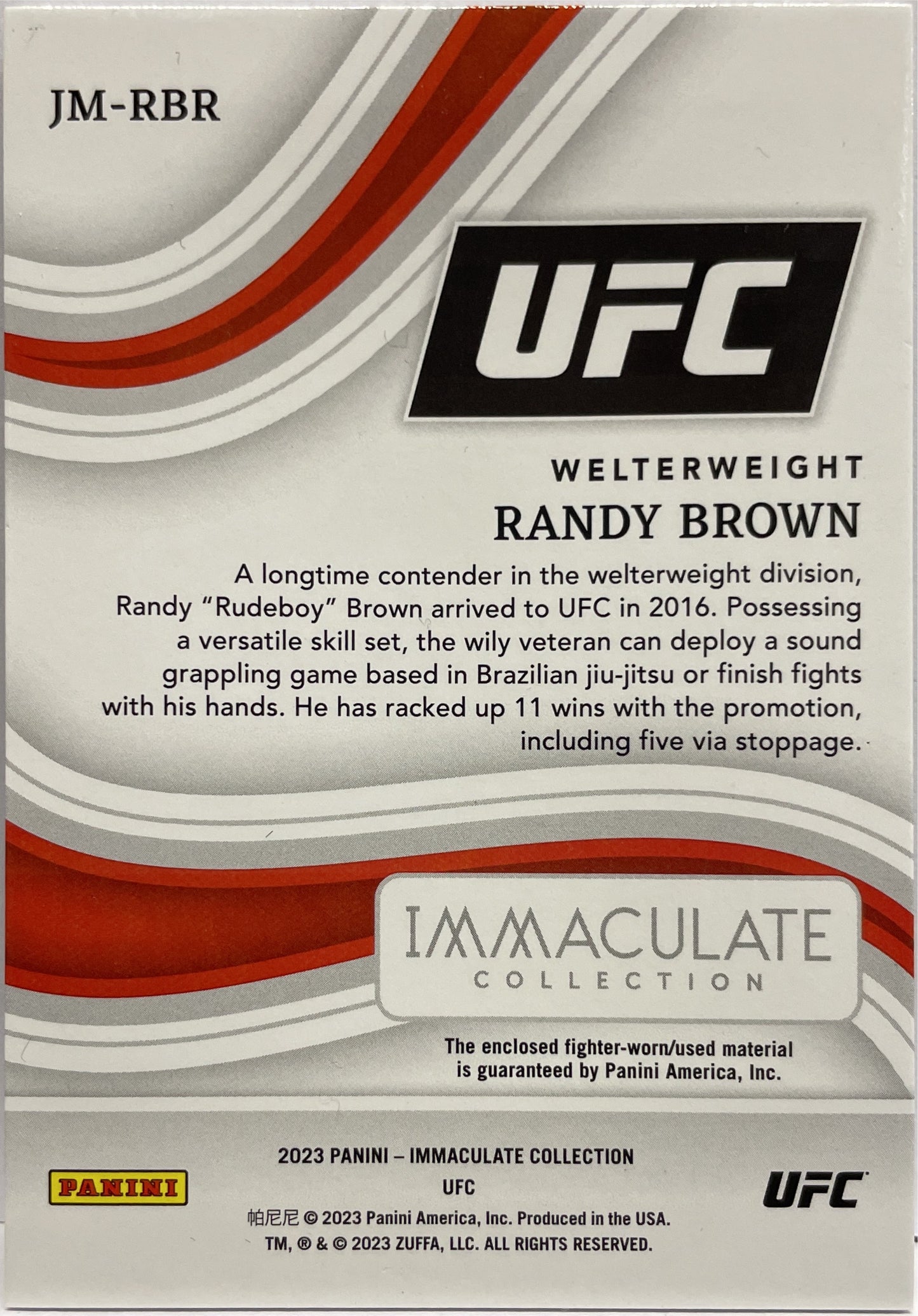 Randy Brown 5/10 Rookie Hats Patch Immaculate UFC 2023