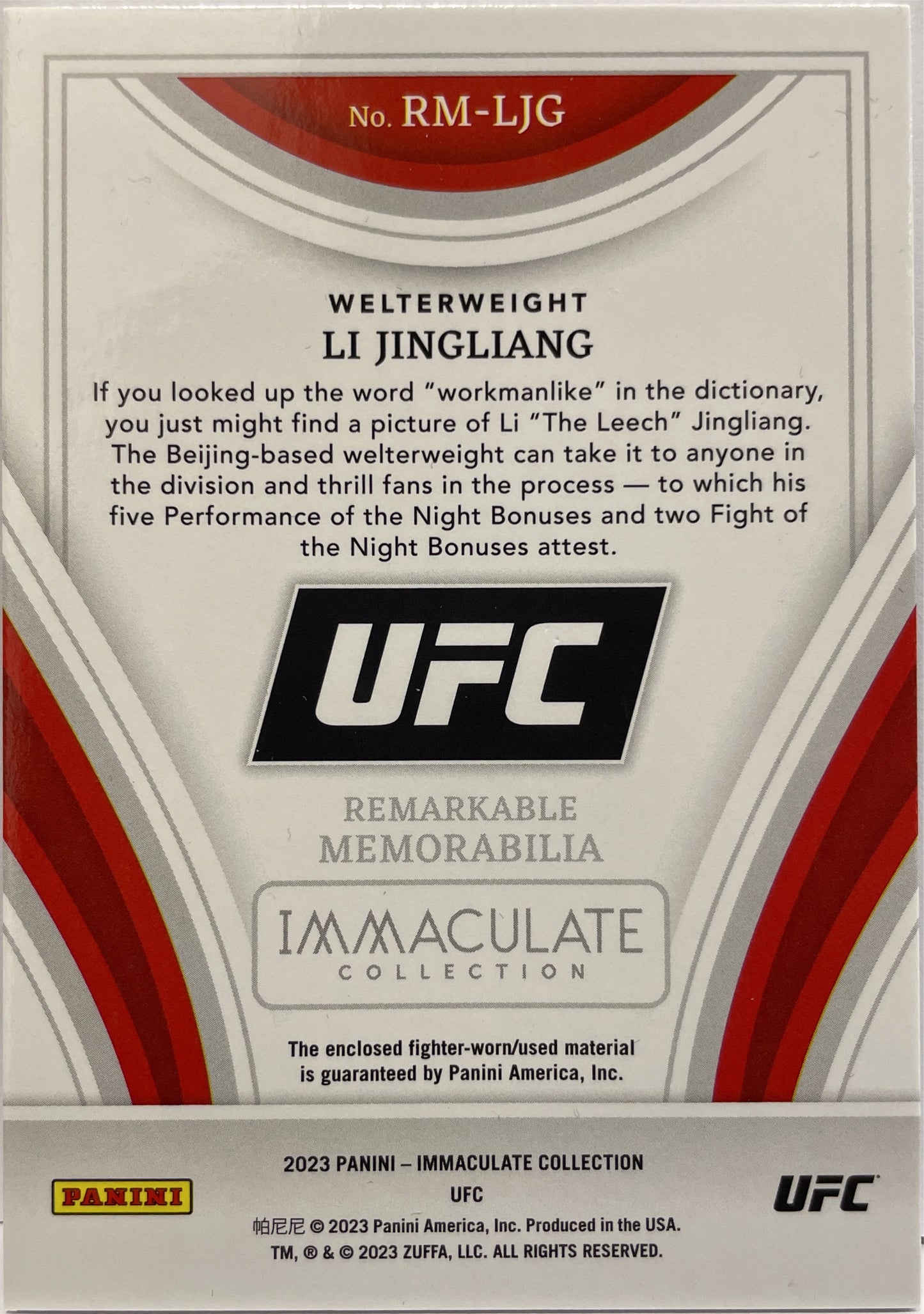 Li Jingliang 60/99 Patch Immaculate UFC 2023