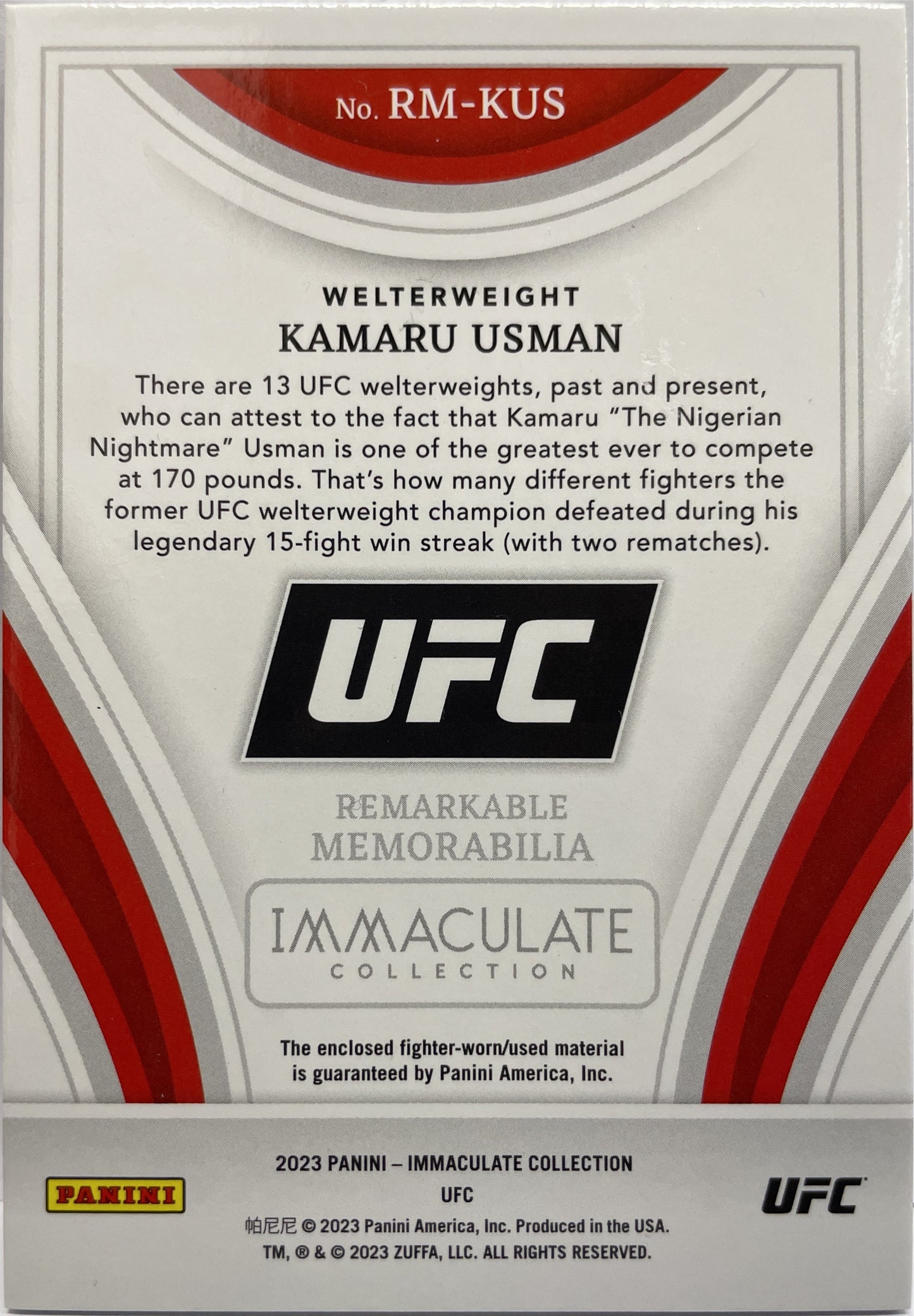 Kamaru Usman 67/99 Patch Immaculate UFC 2023