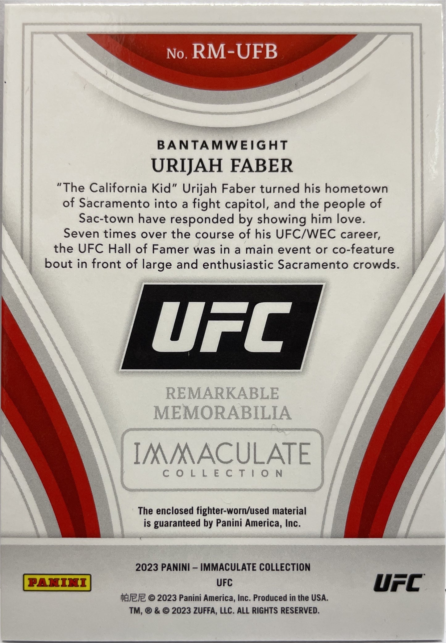 Urijah Faber 87/99 Patch Immaculate UFC 2023