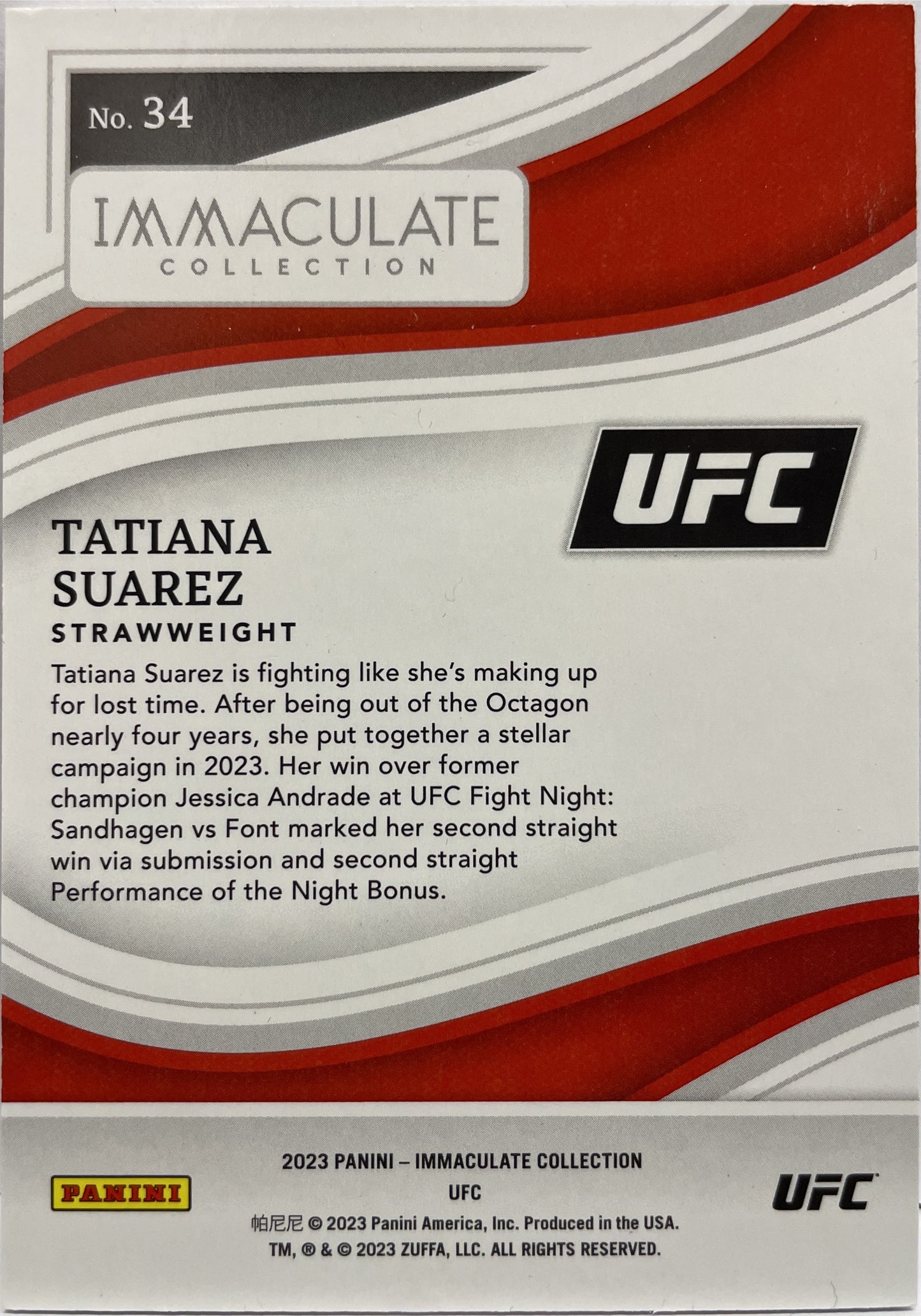 Tatiana Suarez 19/50 Immaculate UFC 2023