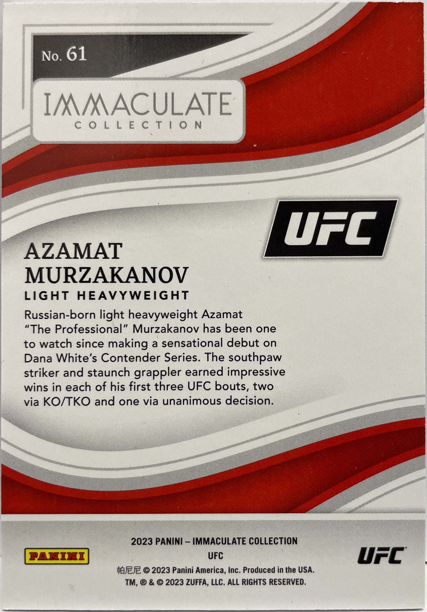 Azamat Murzakanov 26/30 Rookie Immaculate UFC 2023
