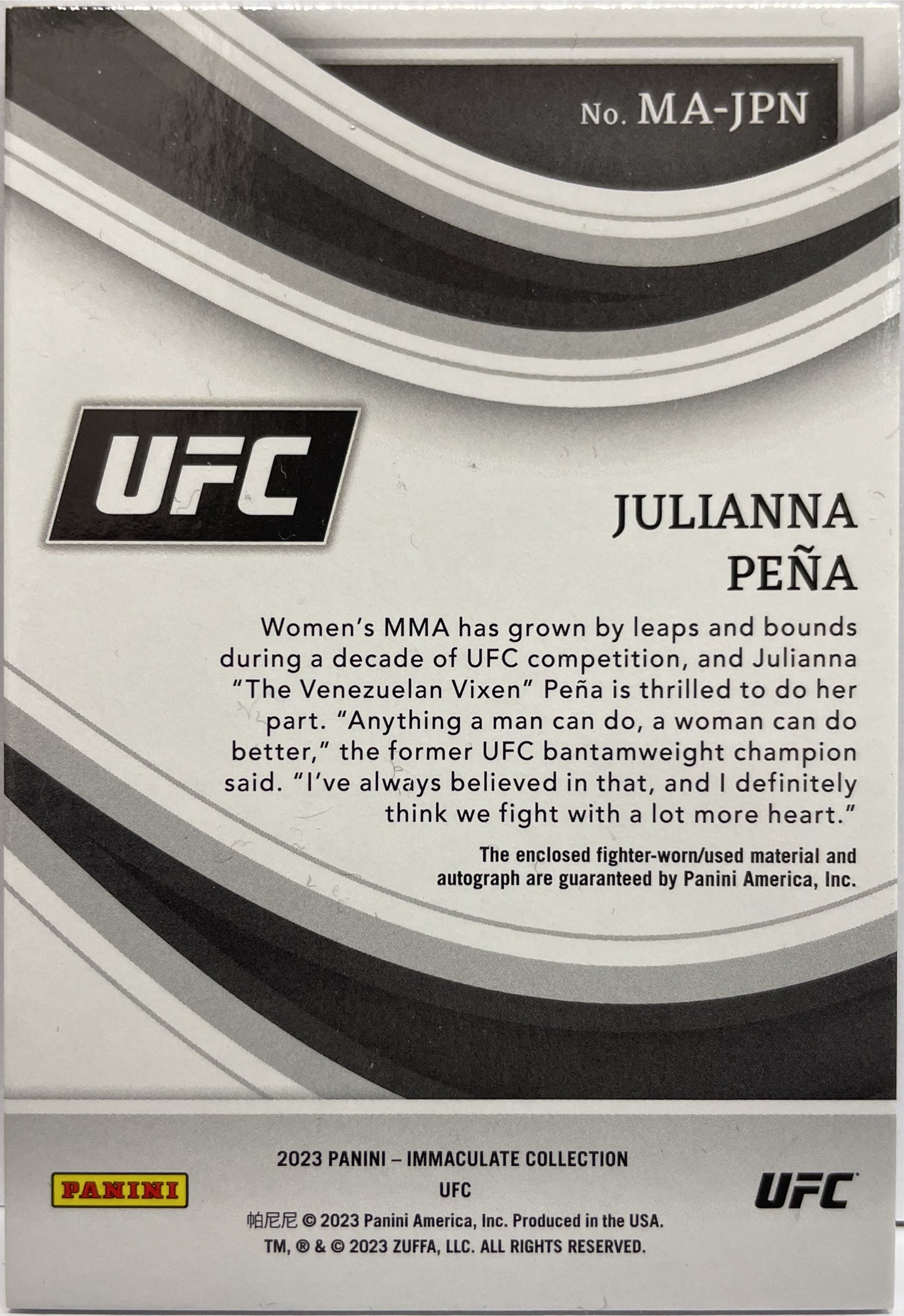 Julianna Pena 6/25 Memorabilia Autograph Patch Red Immaculate UFC 2023