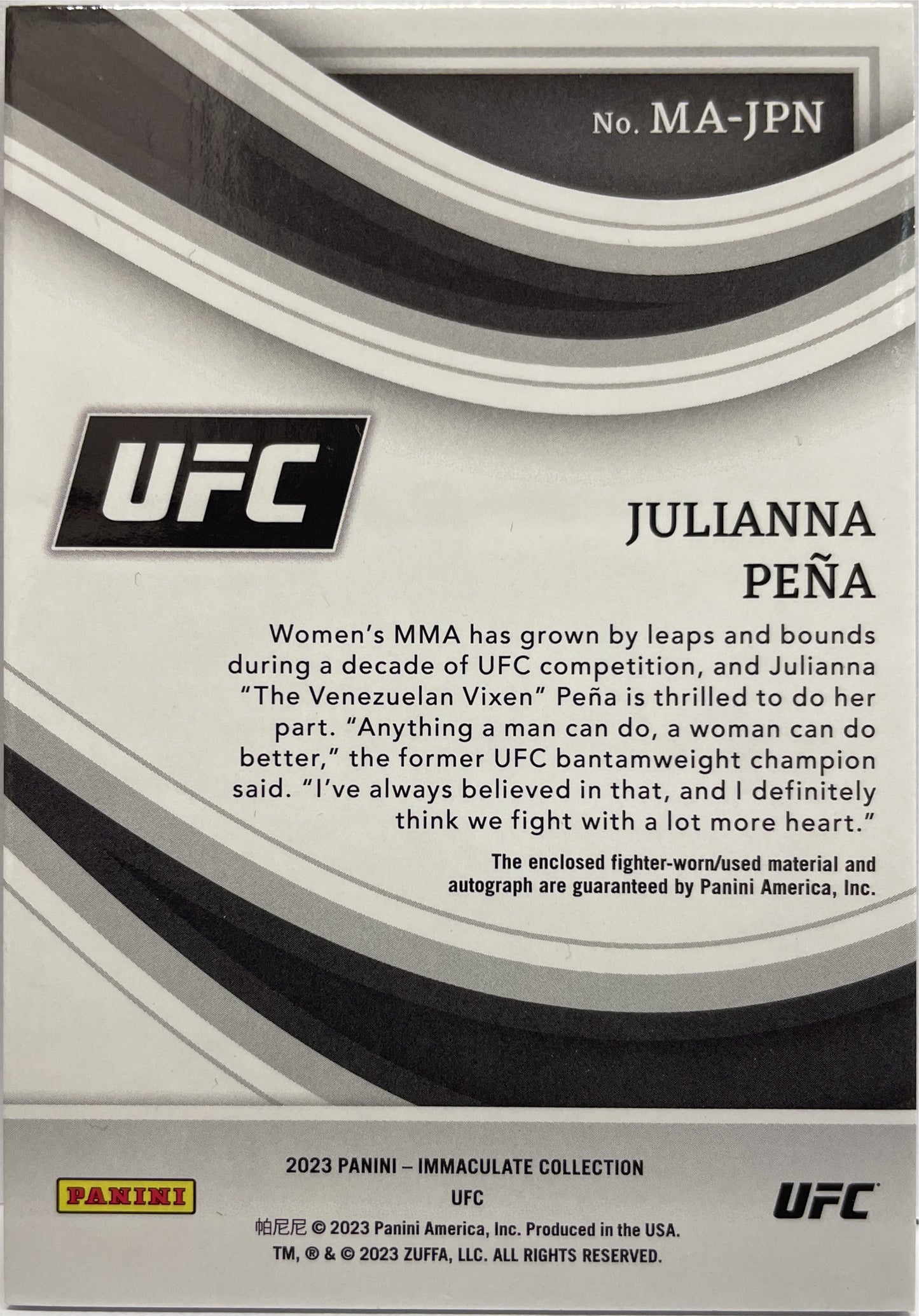 Julianna Pena 2/8 Memorabilia Autograph Patch Immaculate UFC 2023