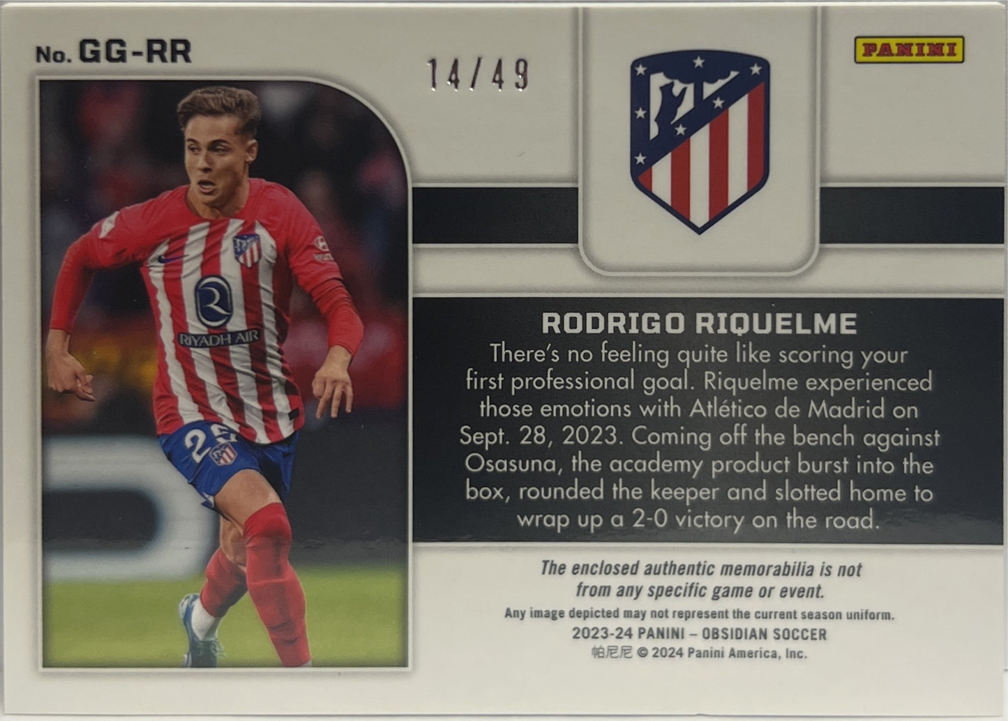 Rodrigo Riquelme 14/49 Patch Galaxy Gear Panini Obsidian 2023/24