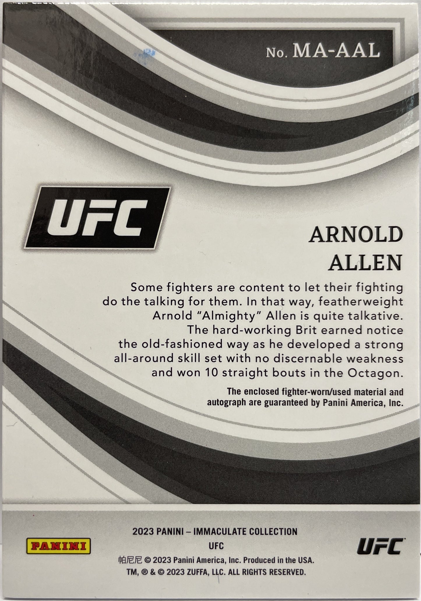 Arnold Allen 25/99 Memorabilia Autograph Patch Immaculate UFC 2023